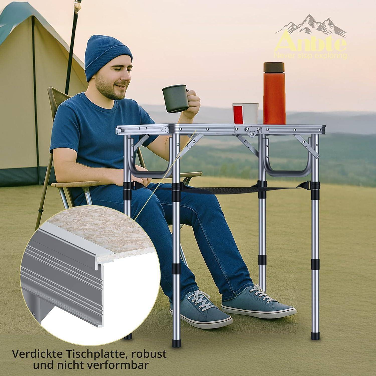 Campingtisch Klapptisch 60x40cm Aluminiumrahmen 3 Höhen Weiß