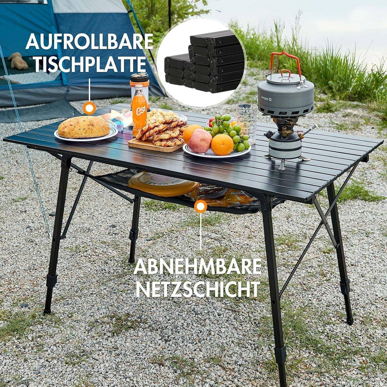 Campingtisch faltbar höhenverstellbar Aluminium Schwarz 120x70cm