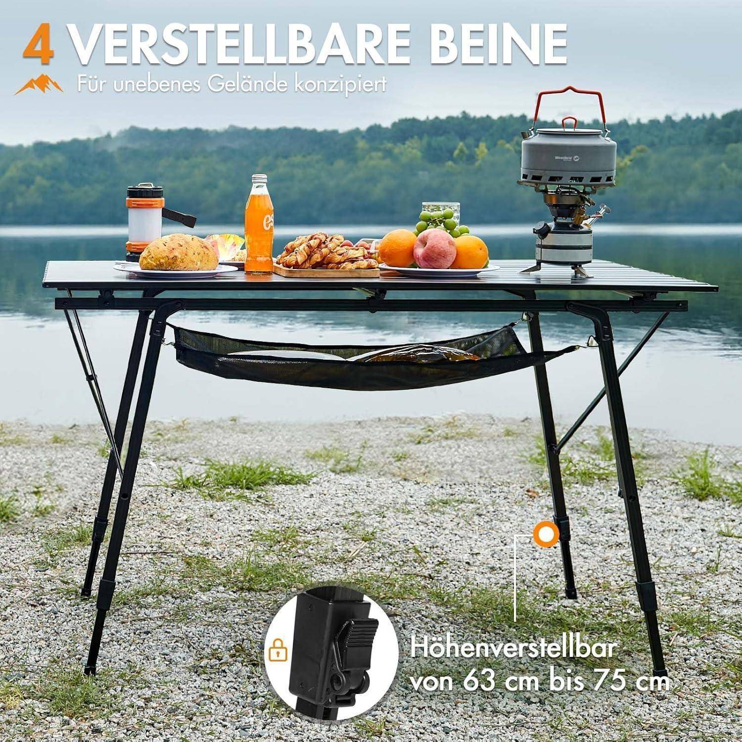 Campingtisch faltbar höhenverstellbar Aluminium Schwarz 120x70cm