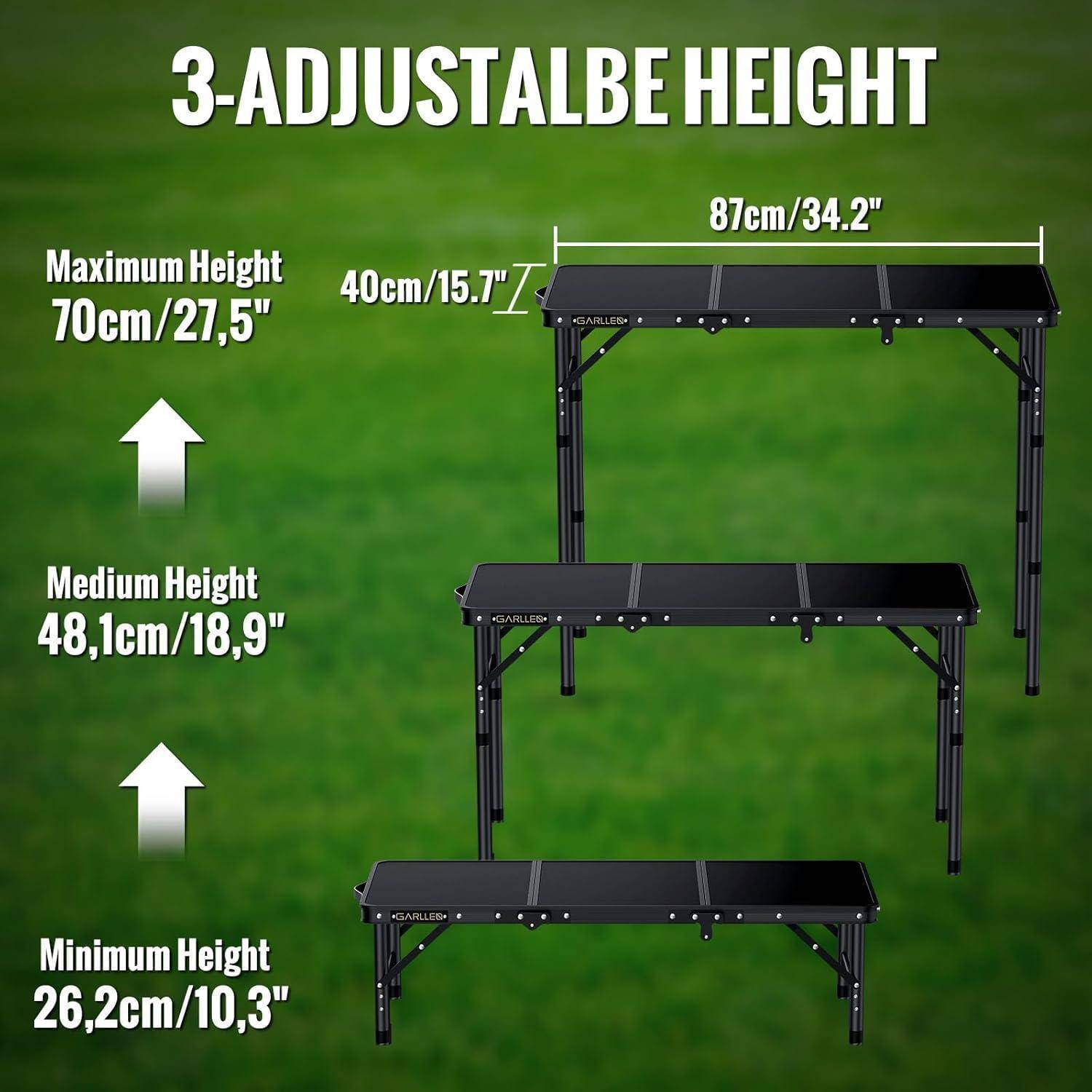 Campingtisch klappbar 87x40cm 3 Schwarz 87x40cm(3 verstellbare Höhe)