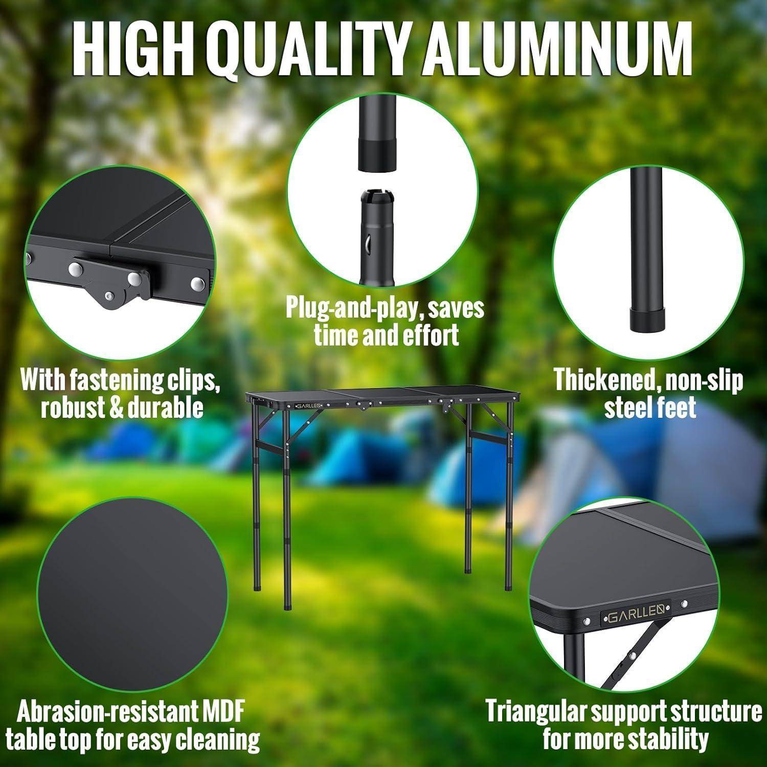 Campingtisch klappbar 87x40cm 3 Schwarz 87x40cm(3 verstellbare Höhe)