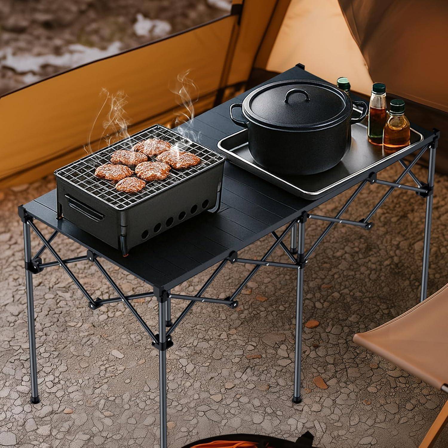 Campingtisch Klapptisch Alu Rolltisch 120kg Schwarz 122x60x74cm