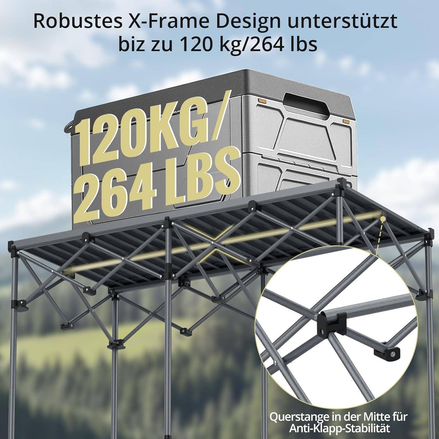 Campingtisch Klapptisch Alu Rolltisch 120kg Schwarz 122x60x74cm