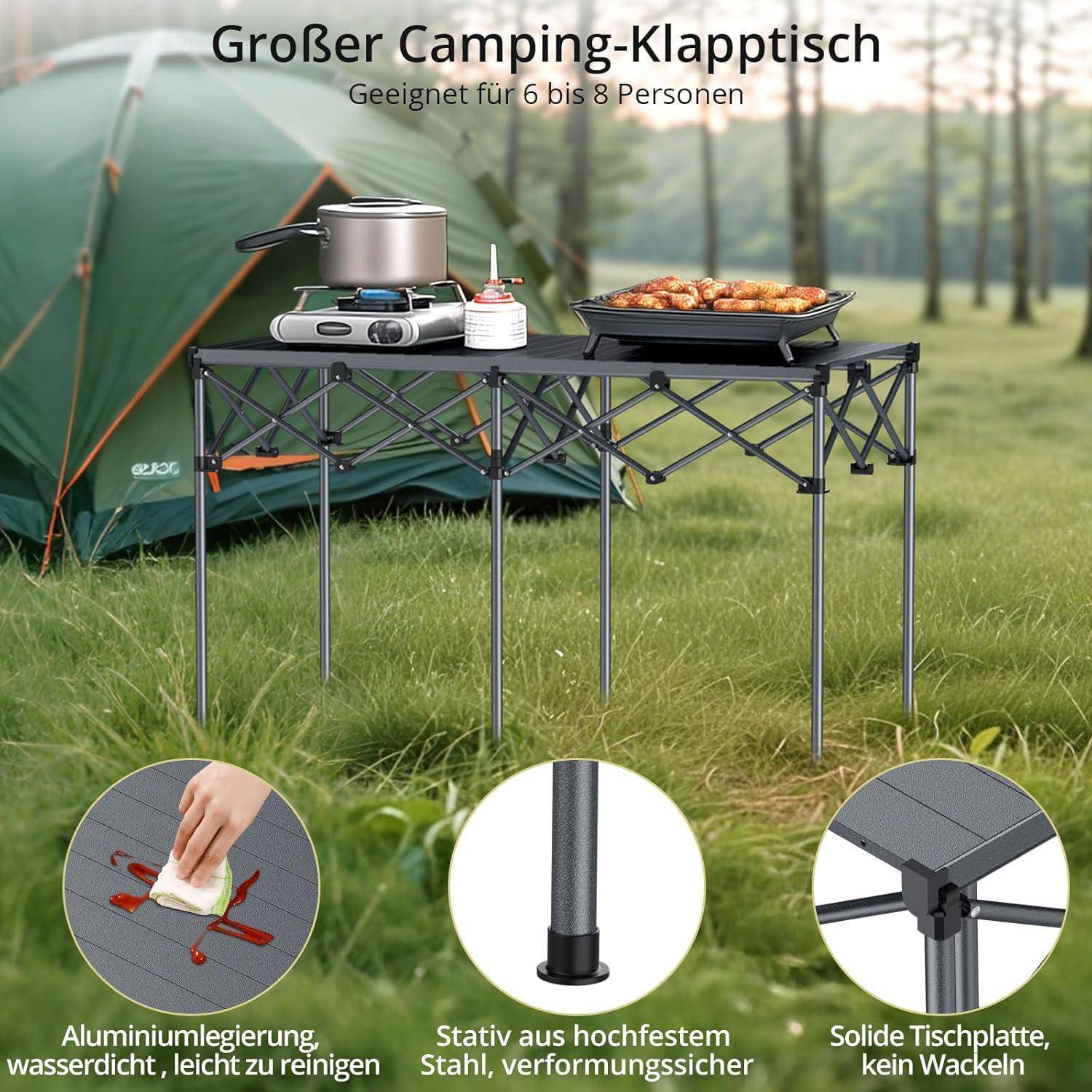 Campingtisch Klapptisch Alu Rolltisch 120kg Schwarz 122x60x74cm