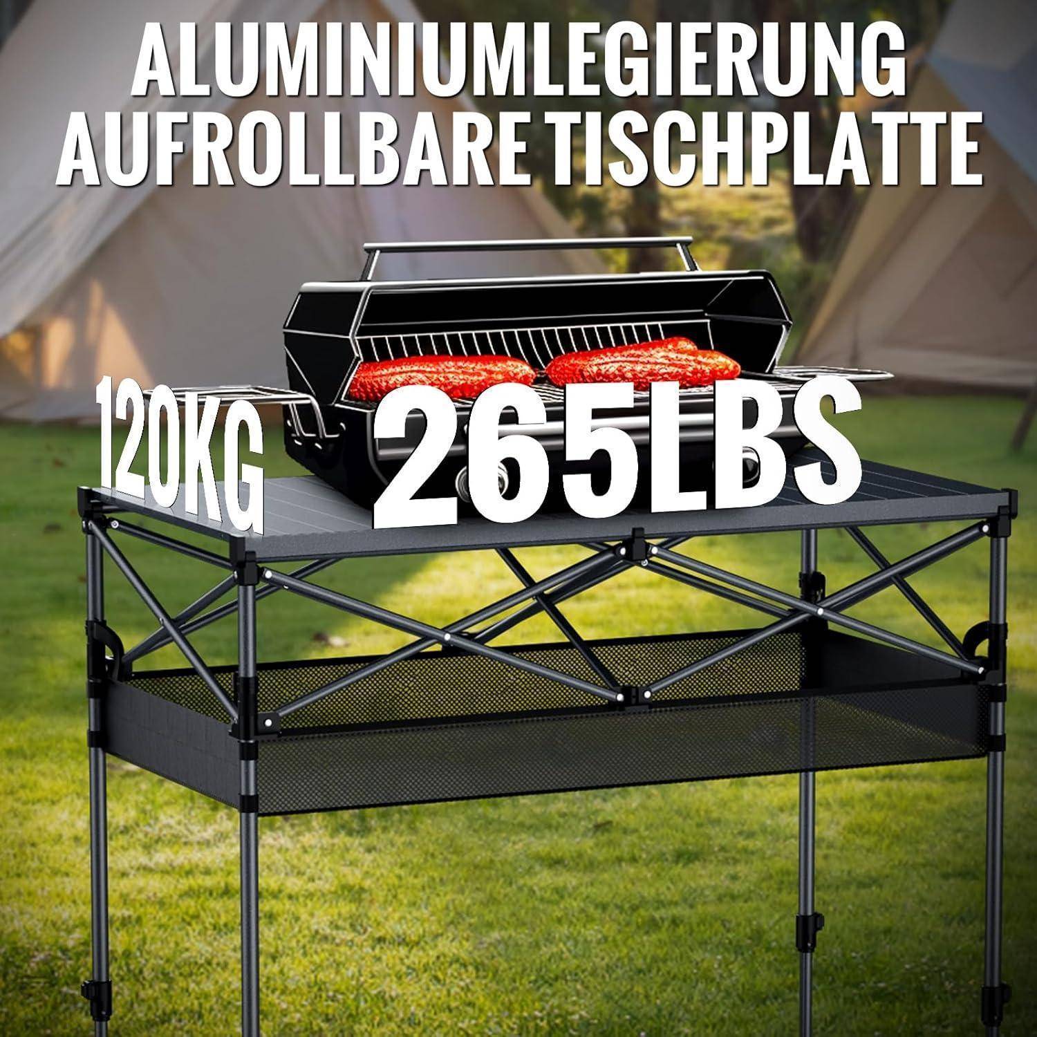 Campingtisch Klappbar 100x50cm Höhenverstellbar 100cm x 50cm x 70 87cm