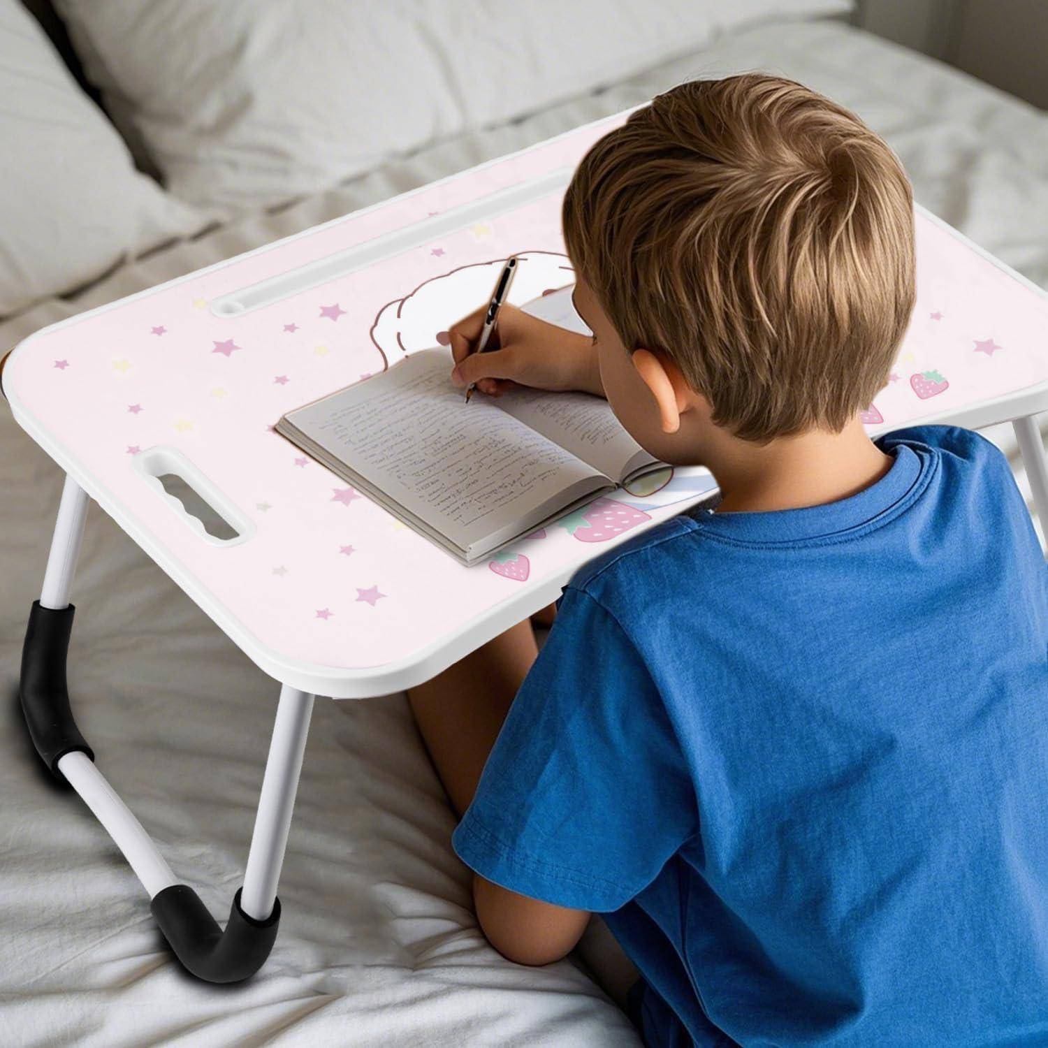 Laptop Tisch Tragbar Betttablett Klappbeine Rosa Erdbeere