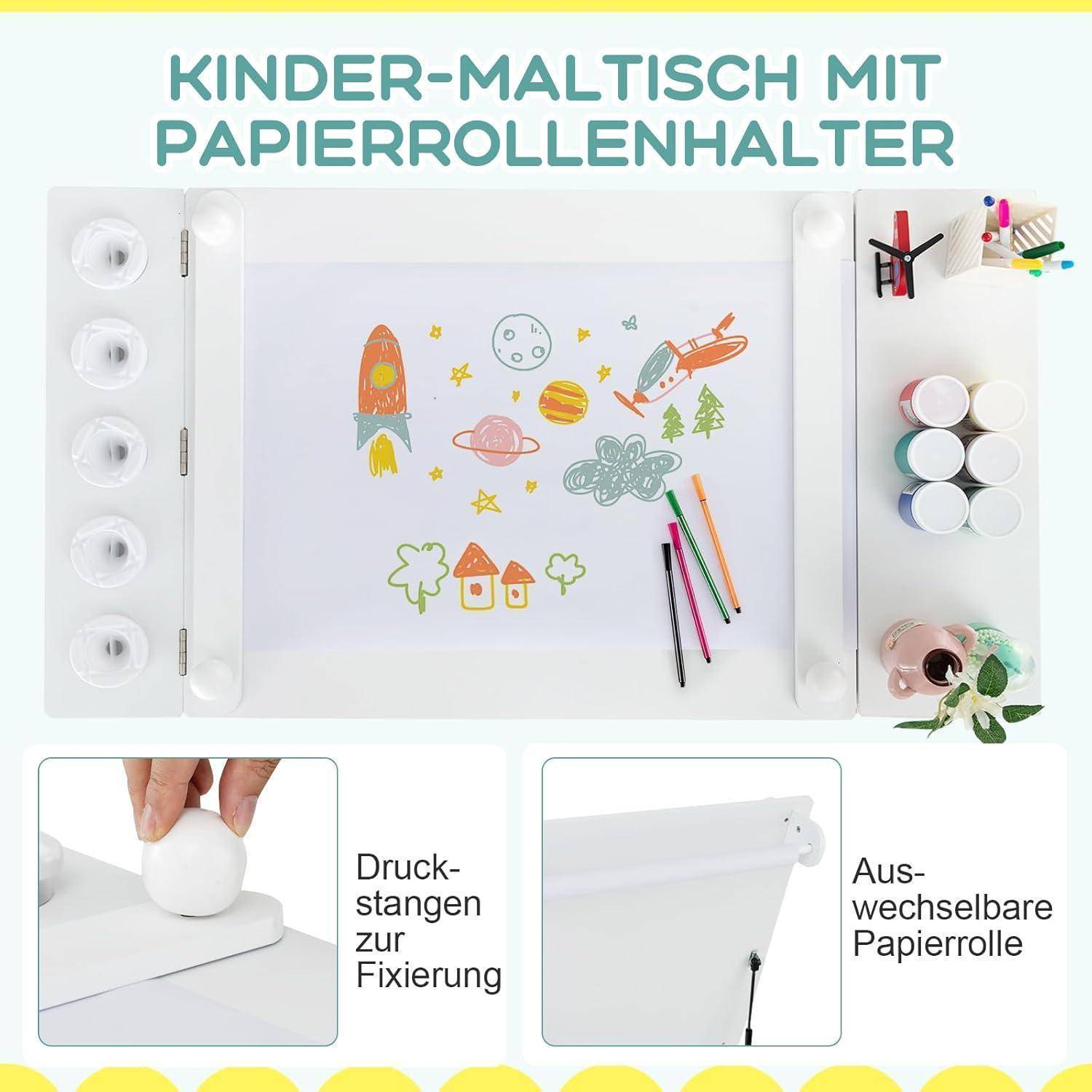 Kindertisch 3in1 Holz 2Stühle Maltisch kippbar Weiß mit 2 Ablagen