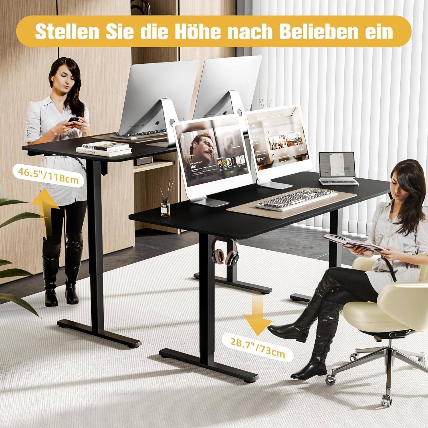 Schreibtisch Höhenverstellbar Elektrisch Memory Schwarz 160 x 70 cm