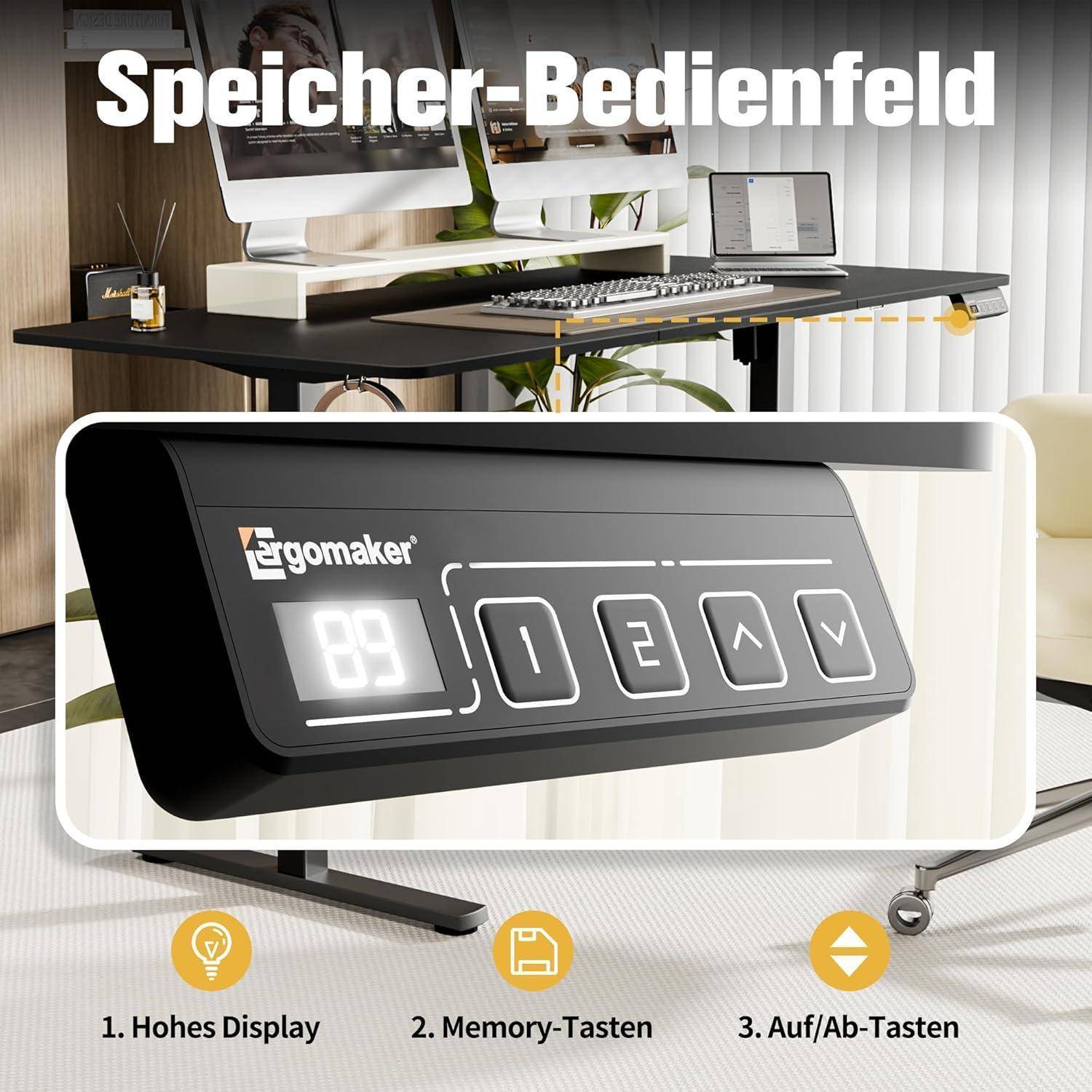 Schreibtisch Höhenverstellbar Elektrisch Memory Schwarz 160 x 70 cm