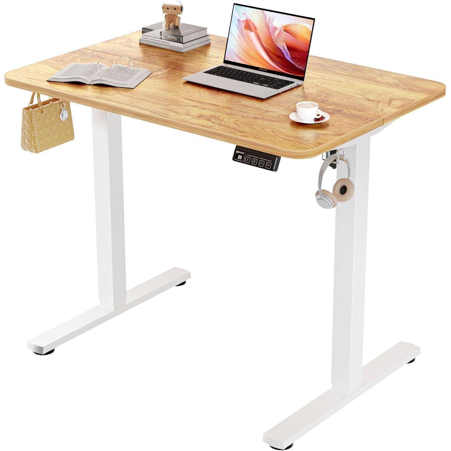 Schreibtisch höhenverstellbar elektrisch Hellbraun 90 x 60 cm