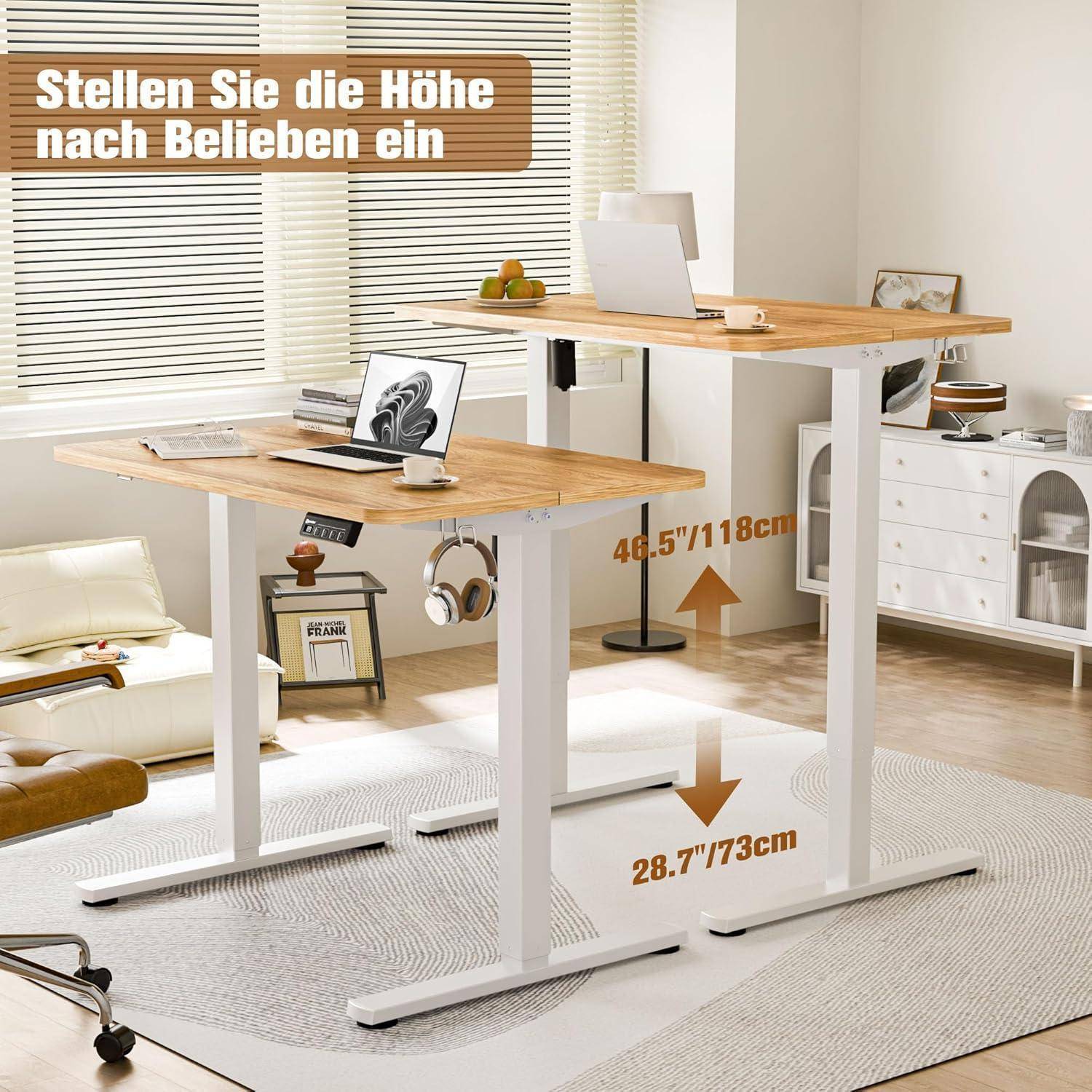 Schreibtisch höhenverstellbar elektrisch Hellbraun 90 x 60 cm