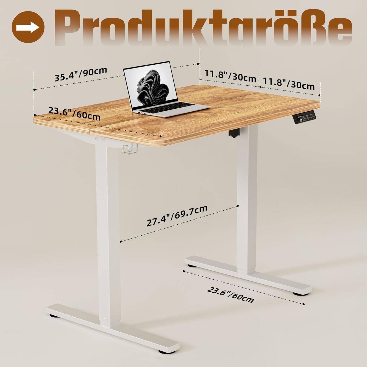 Schreibtisch höhenverstellbar elektrisch Hellbraun 90 x 60 cm