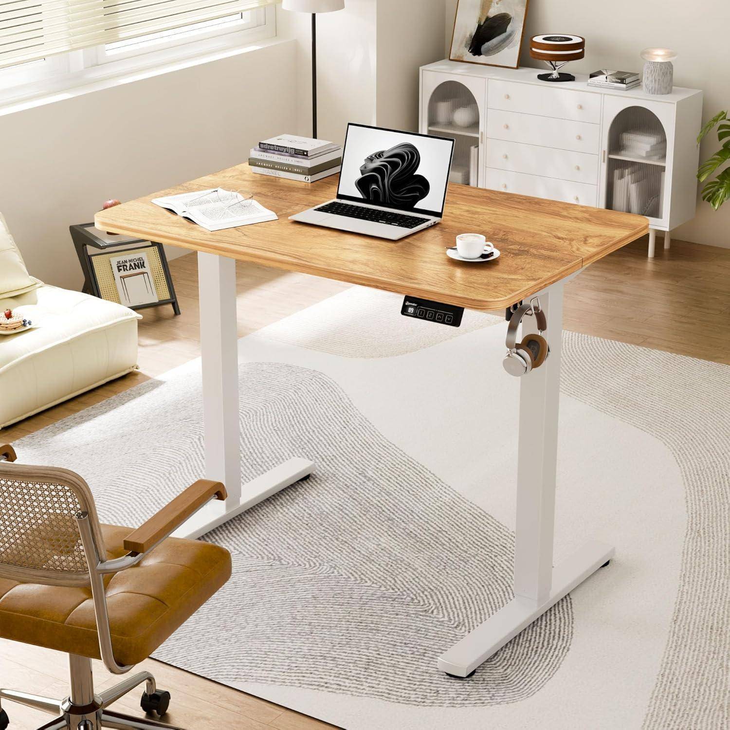 Schreibtisch höhenverstellbar elektrisch Hellbraun 90 x 60 cm