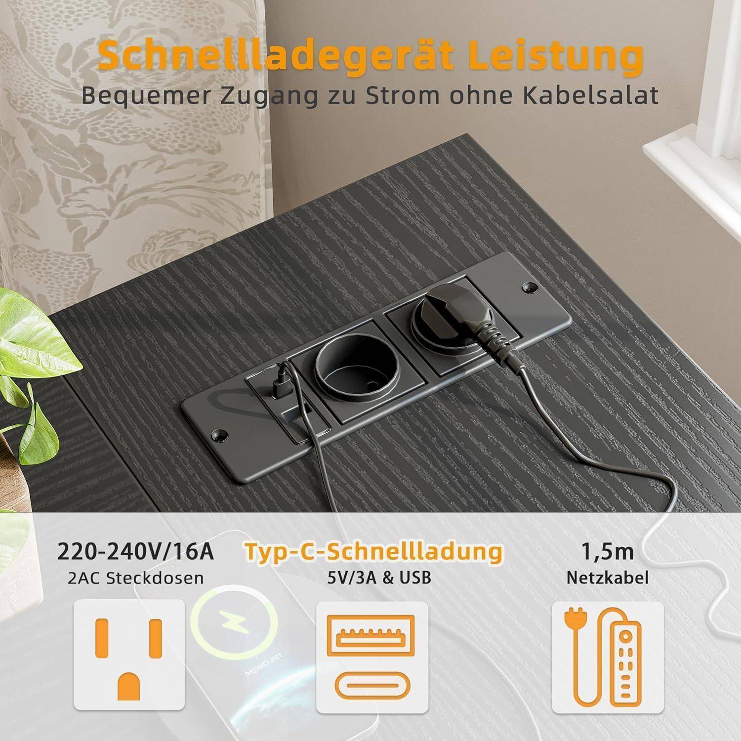 Schreibtisch L Eck Gaming 100 x 70 cm Schwarz Steckdosenleiste