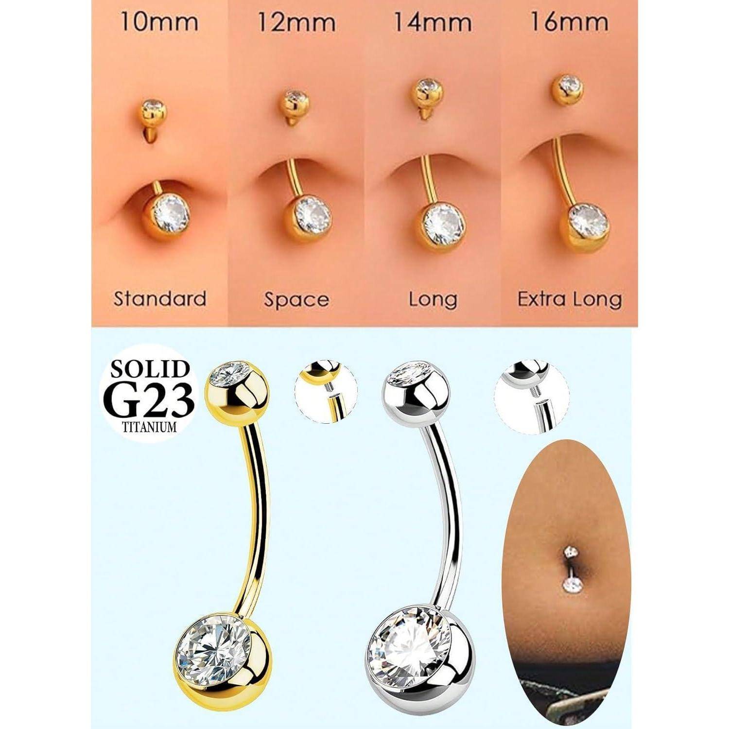 Bauchnabelpiercing Titan Chirurgenstahl 14G 10mm 12mm B-8mm-Gold