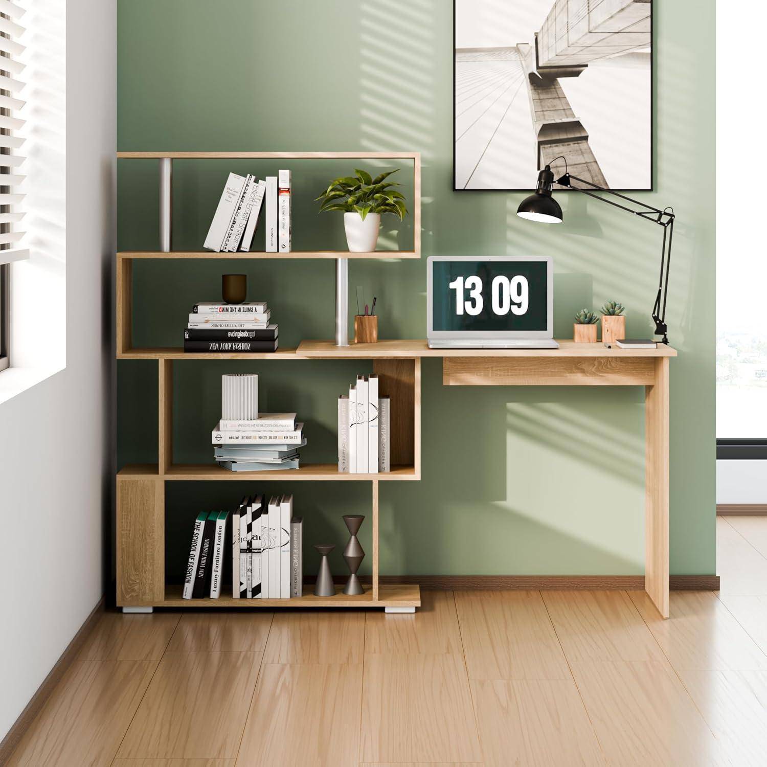 Eckschreibtisch LFormig 360Grad Drehbar Bücherregal Büro Eiche