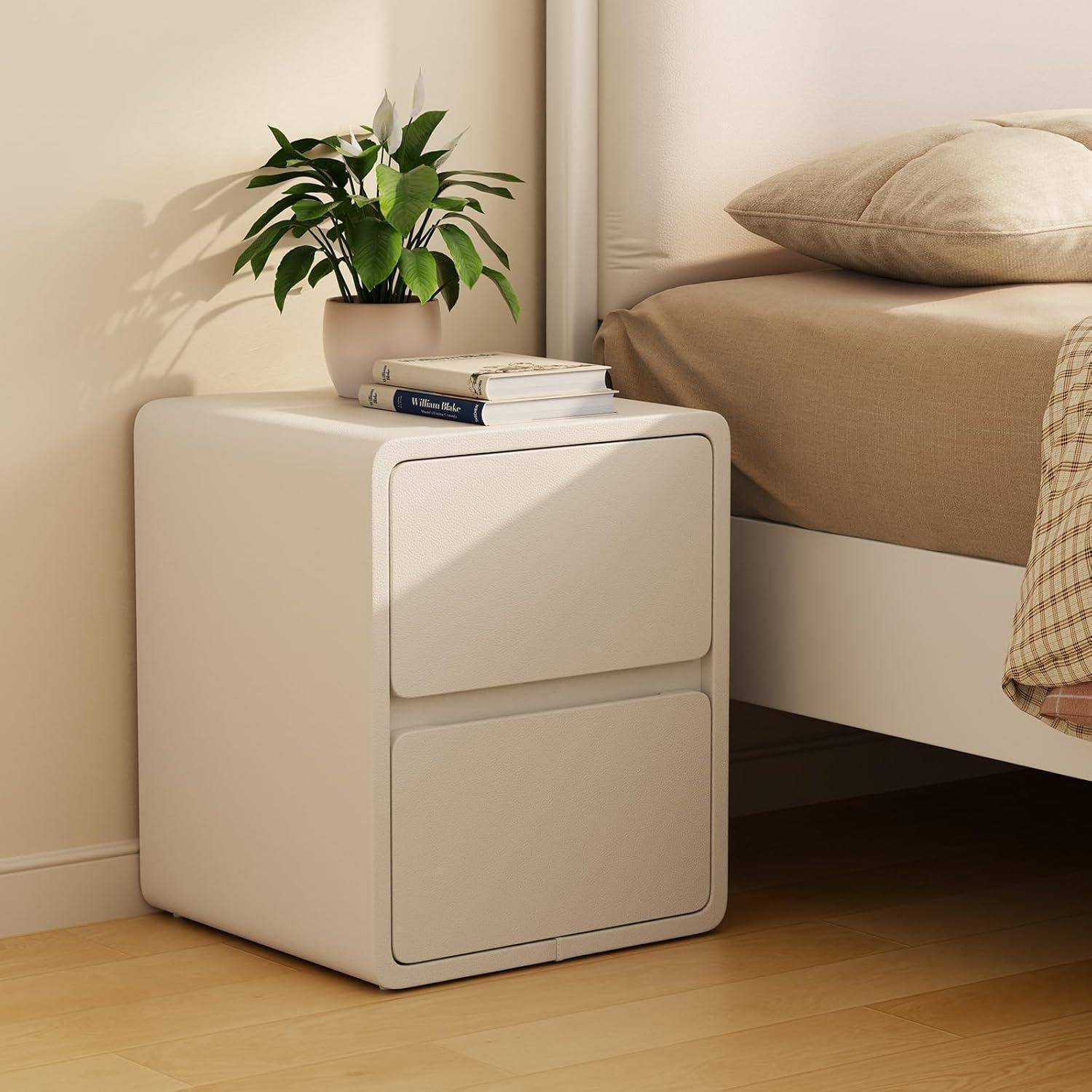 Nachttisch Schmal Weiß 2 Schubladen 40B cm 2 Schubladen Weiß