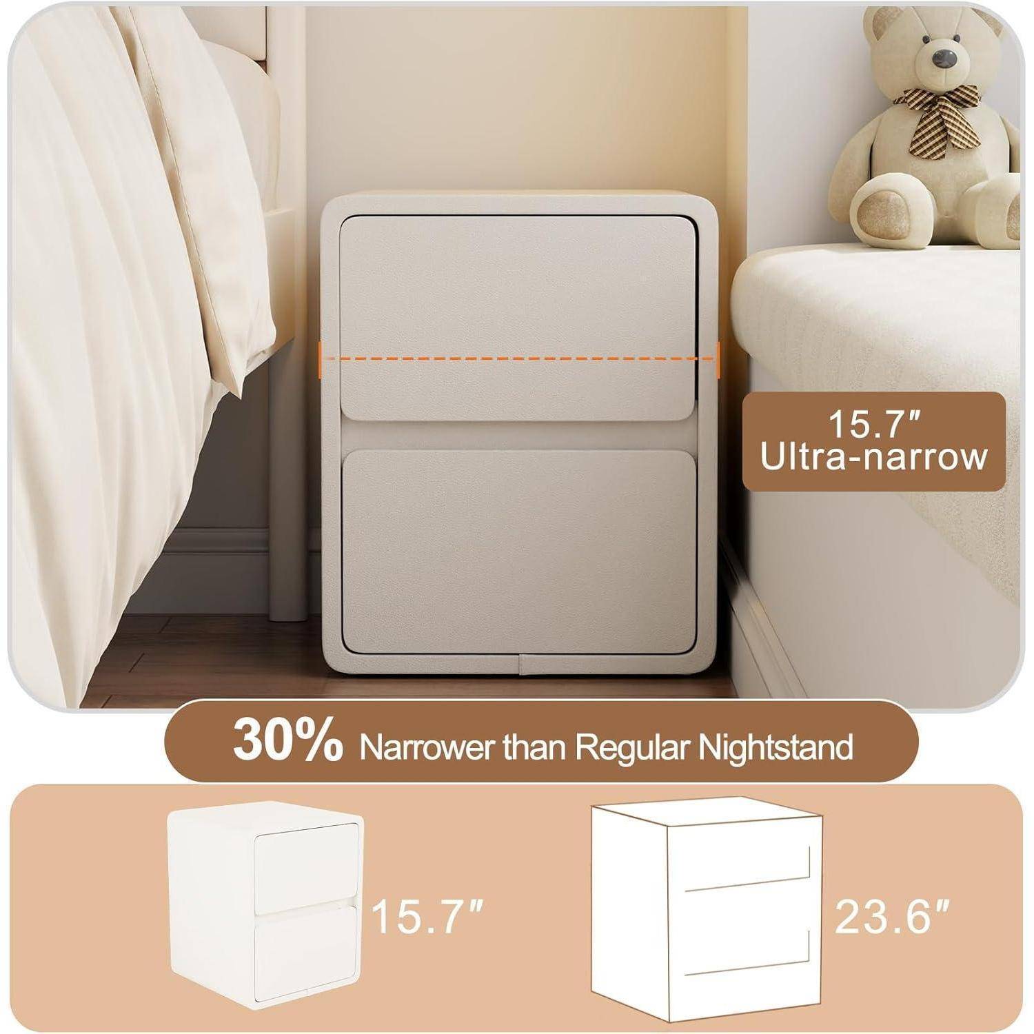 Nachttisch Schmal Weiß 2 Schubladen 40B cm 2 Schubladen Weiß
