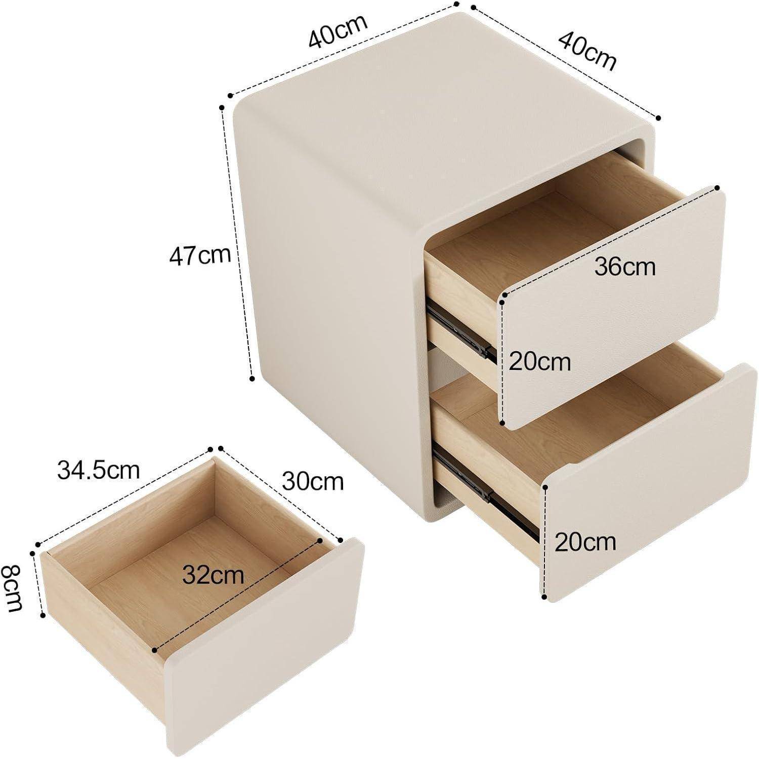 Nachttisch Schmal Weiß 2 Schubladen 40B cm 2 Schubladen Weiß