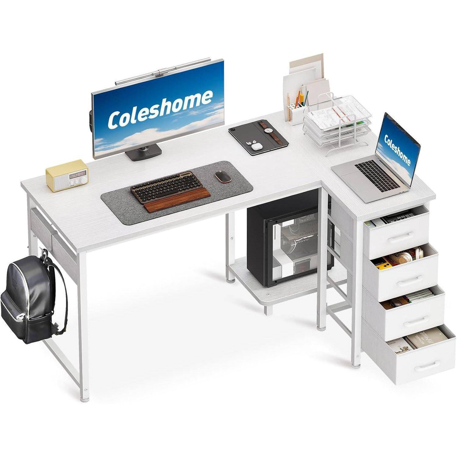 Eckschreibtisch L 4 Schubladen umkehrbar 120 × 70 cm Weiß