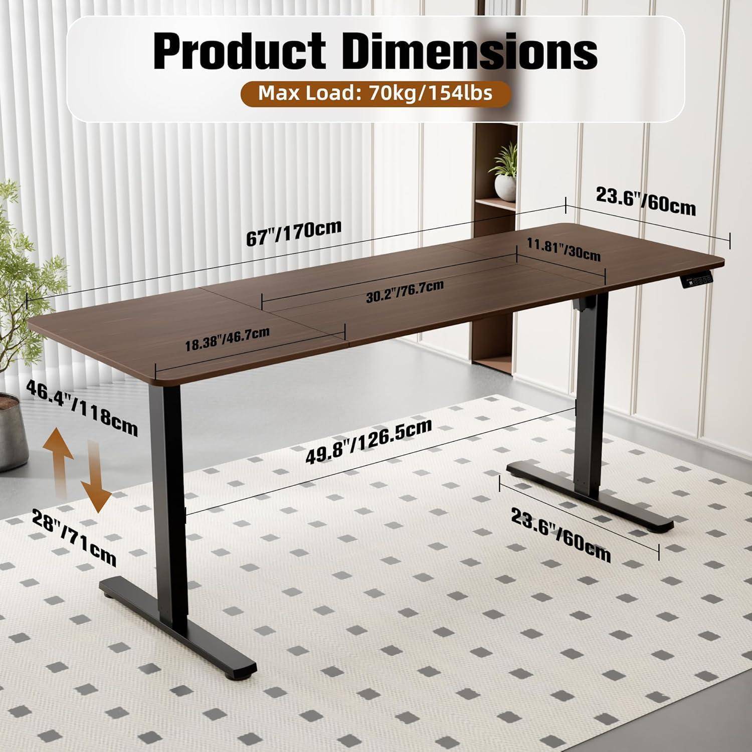 Schreibtisch Höhenverstellbar Elektrisch 170 x 60 cm Schwarznuss