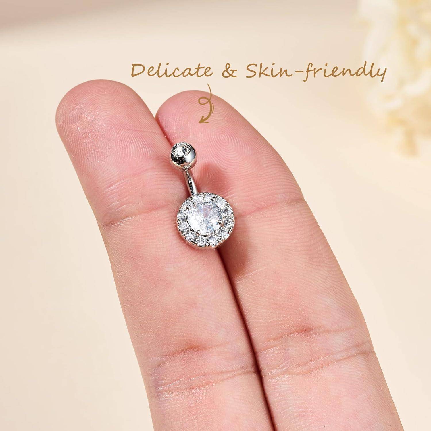 Bauchnabelpiercing 14G 6mm 316L Bananabell Zirkonia Silber-5 Stk 01