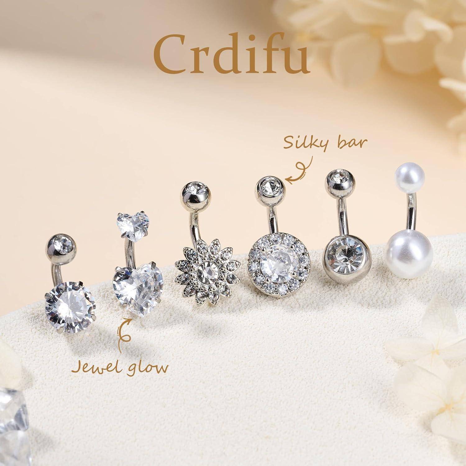 Bauchnabelpiercing 14G 6mm 316L Bananabell Zirkonia Silber-5 Stk 01