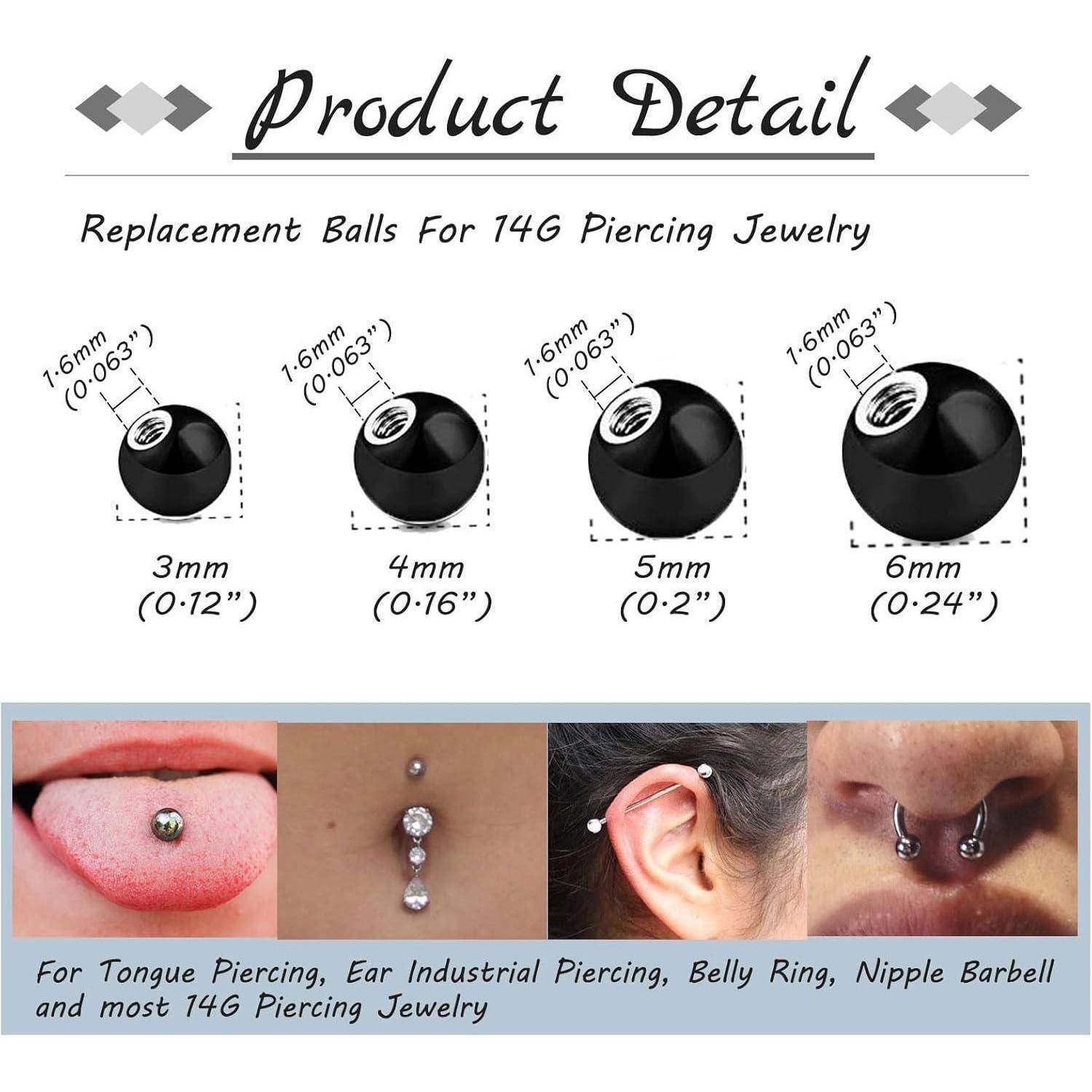Piercing Kugeln Silber 1,2mm 1,6mm 3mm Nase Lippe Schwarz