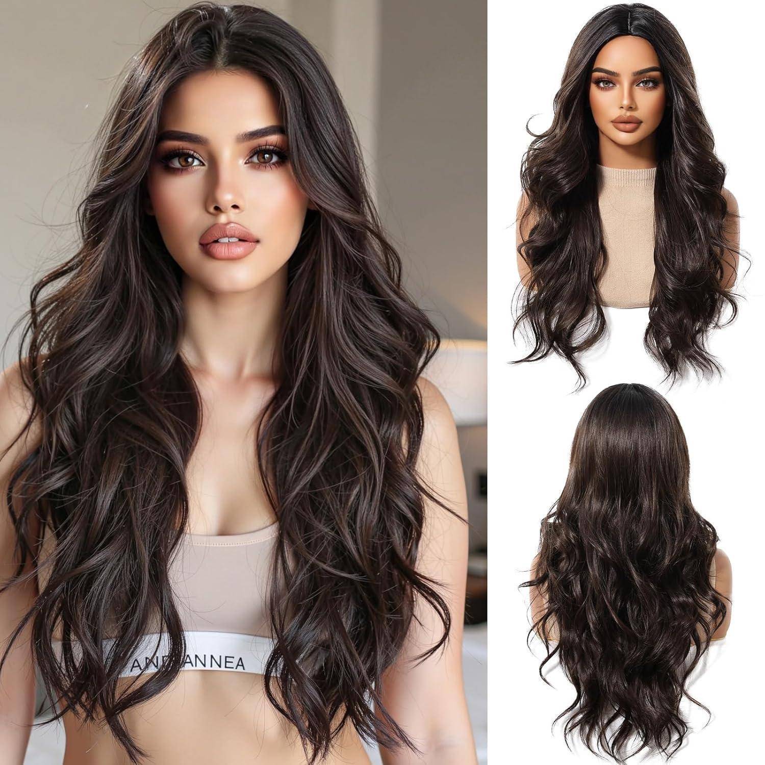 Perücke Damen Locken Synthetik Schwarz ombre dunkelbraun(6352-1)