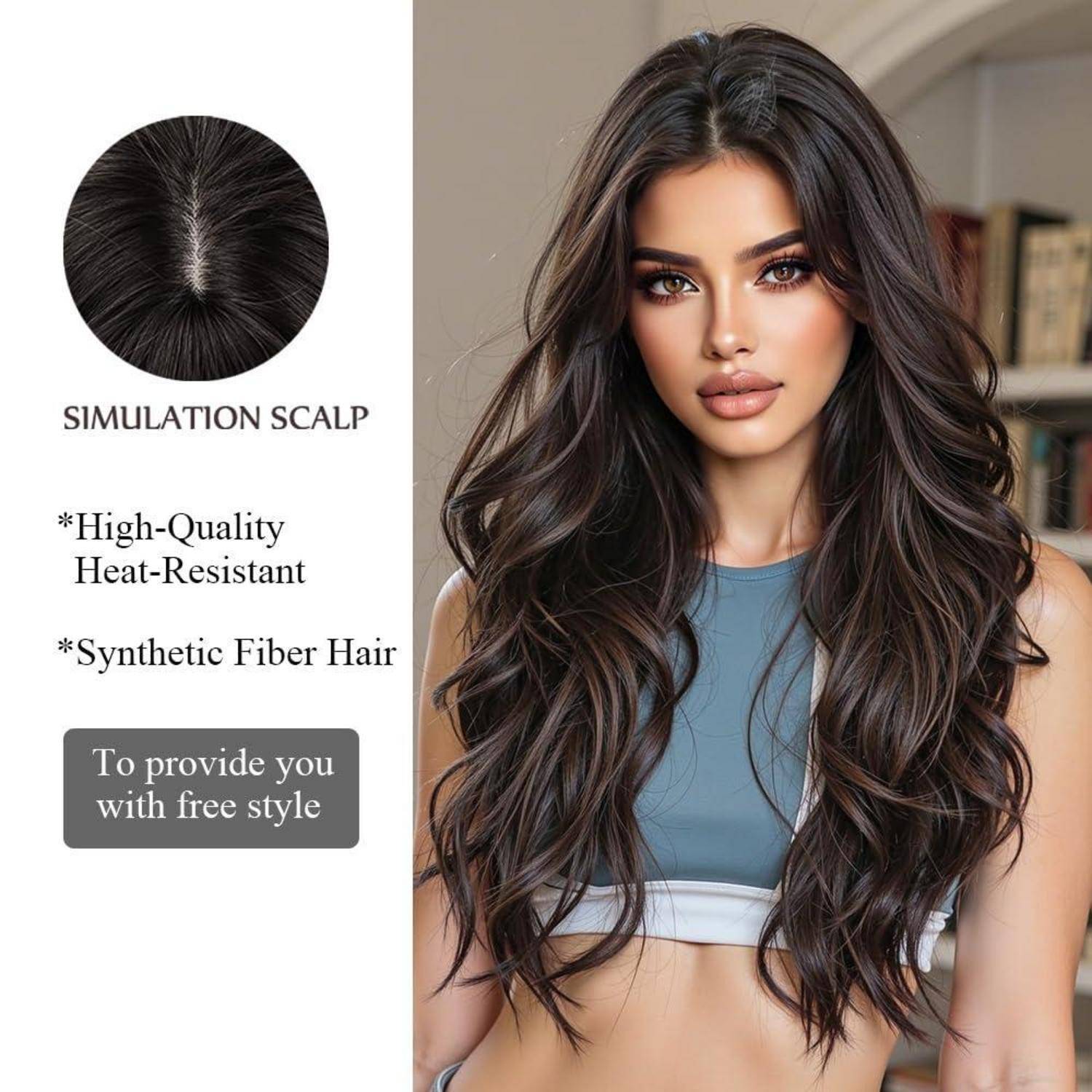 Perücke Damen Locken Synthetik Schwarz ombre dunkelbraun(6352-1)