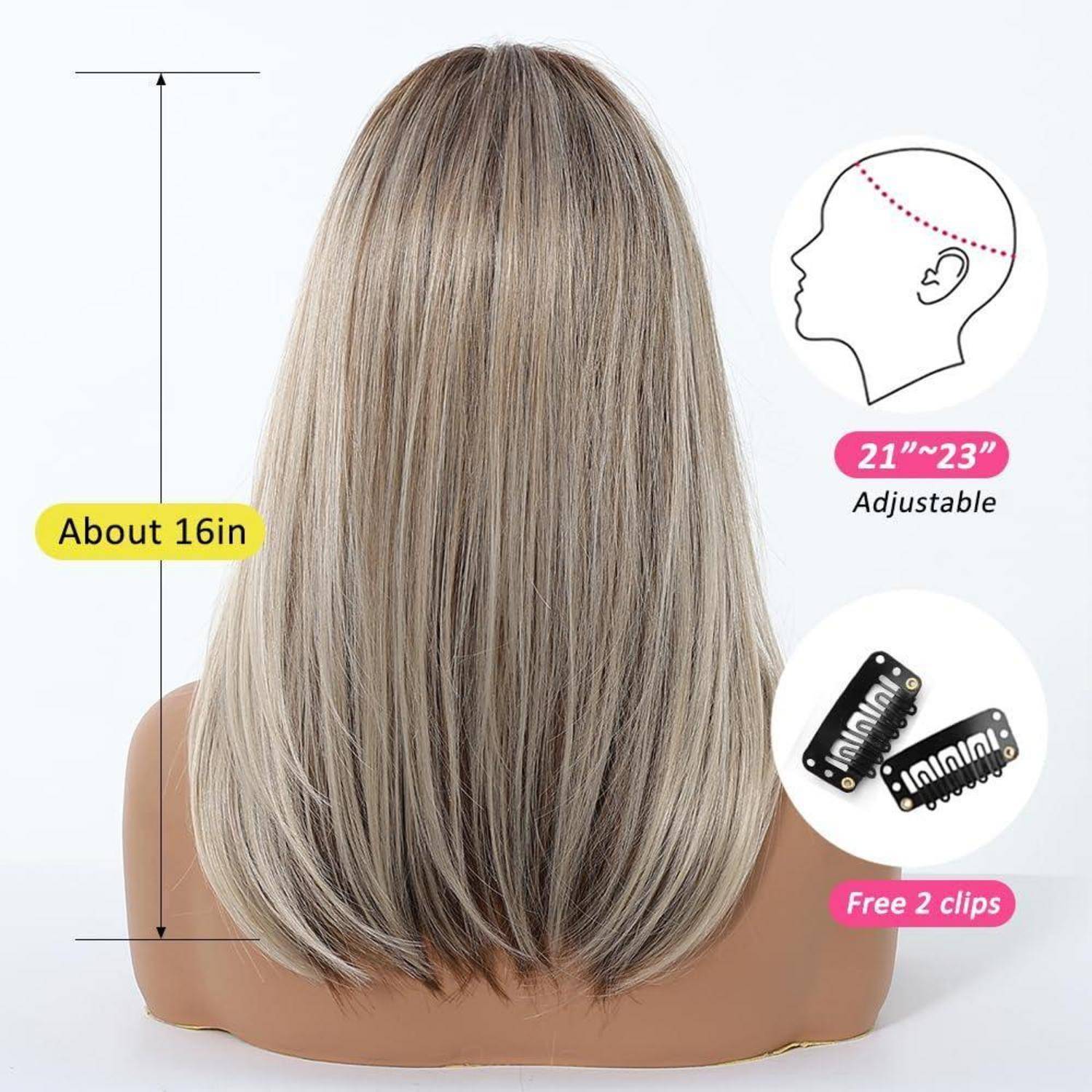 Perücke Ombre Aschblonde Mittellang Pony Ombre Aschblond(1295-3)