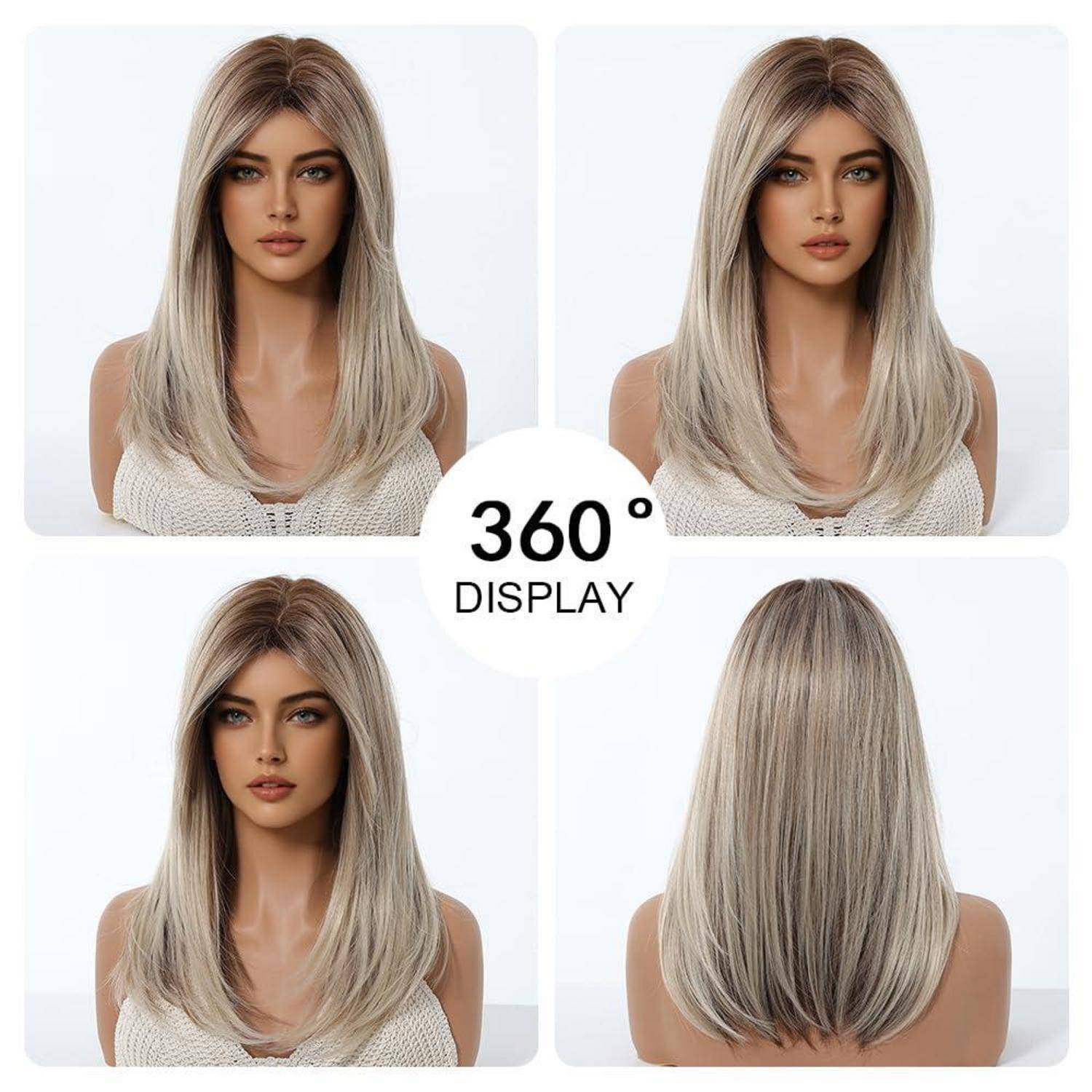 Perücke Ombre Aschblonde Mittellang Pony Ombre Aschblond(1295-3)