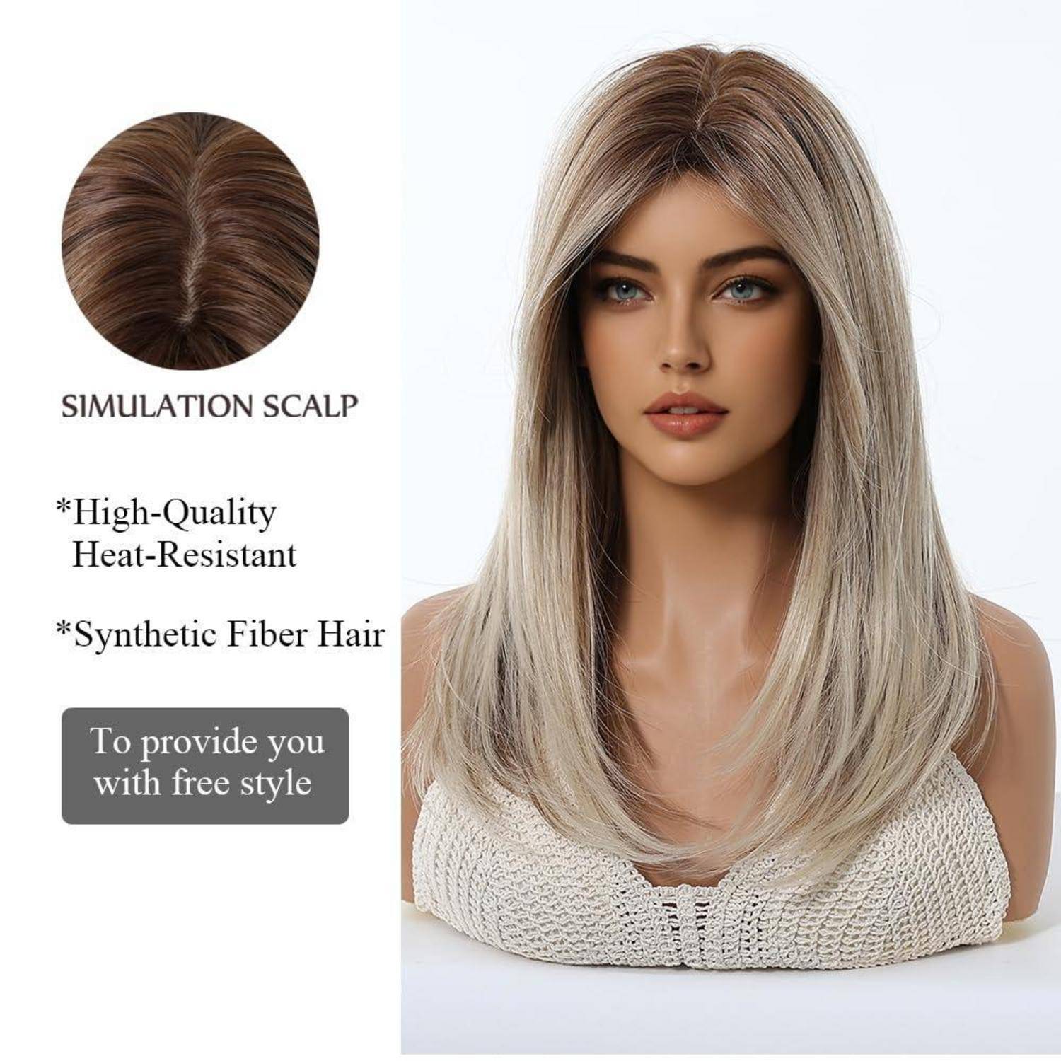 Perücke Ombre Aschblonde Mittellang Pony Ombre Aschblond(1295-3)