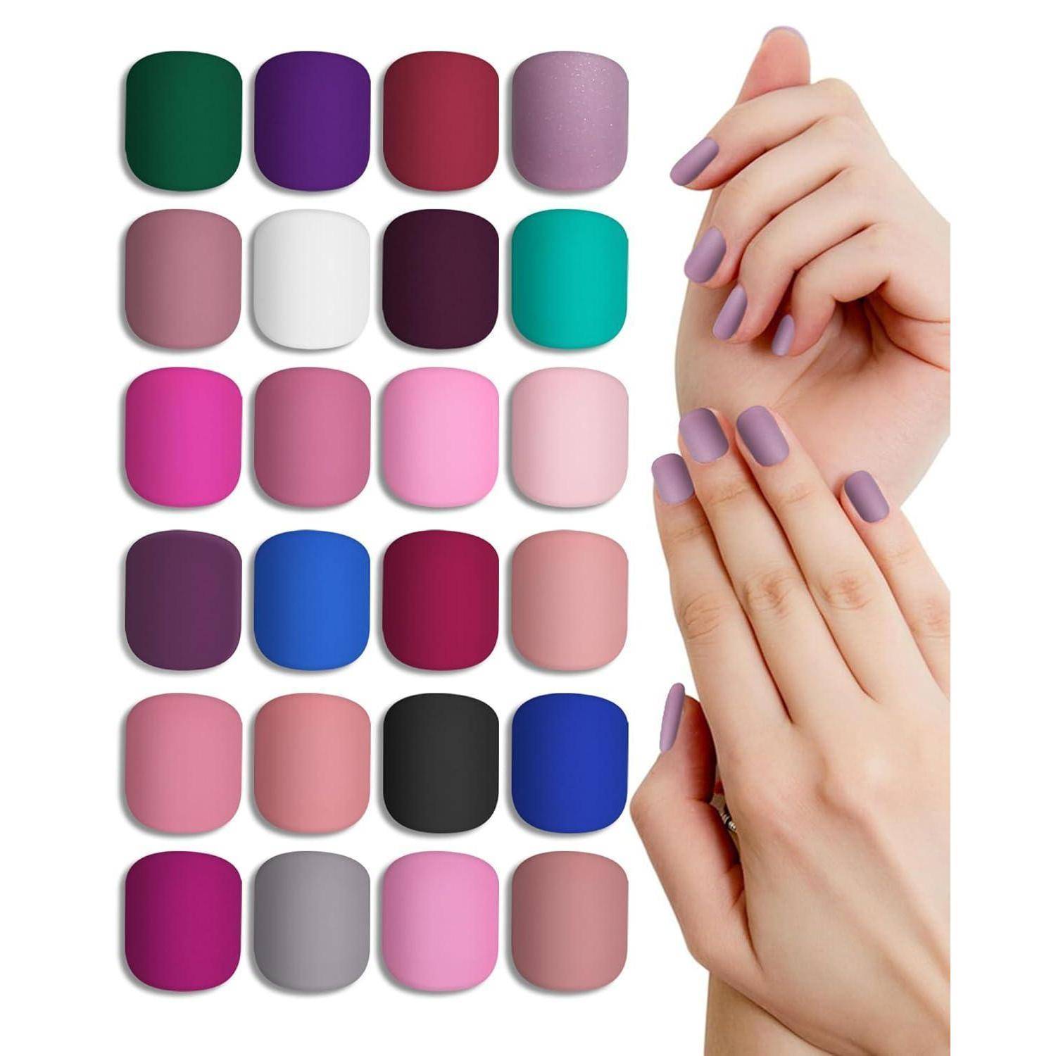 Künstliche Nägel Aufkleben 24 Farben 576 Matt Quadratisch Farbe 24S01