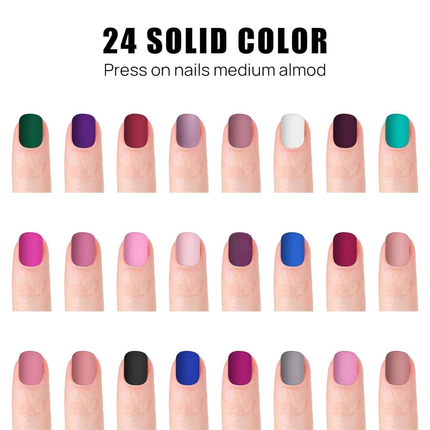 Künstliche Nägel Aufkleben 24 Farben 576 Matt Quadratisch Farbe 24S01