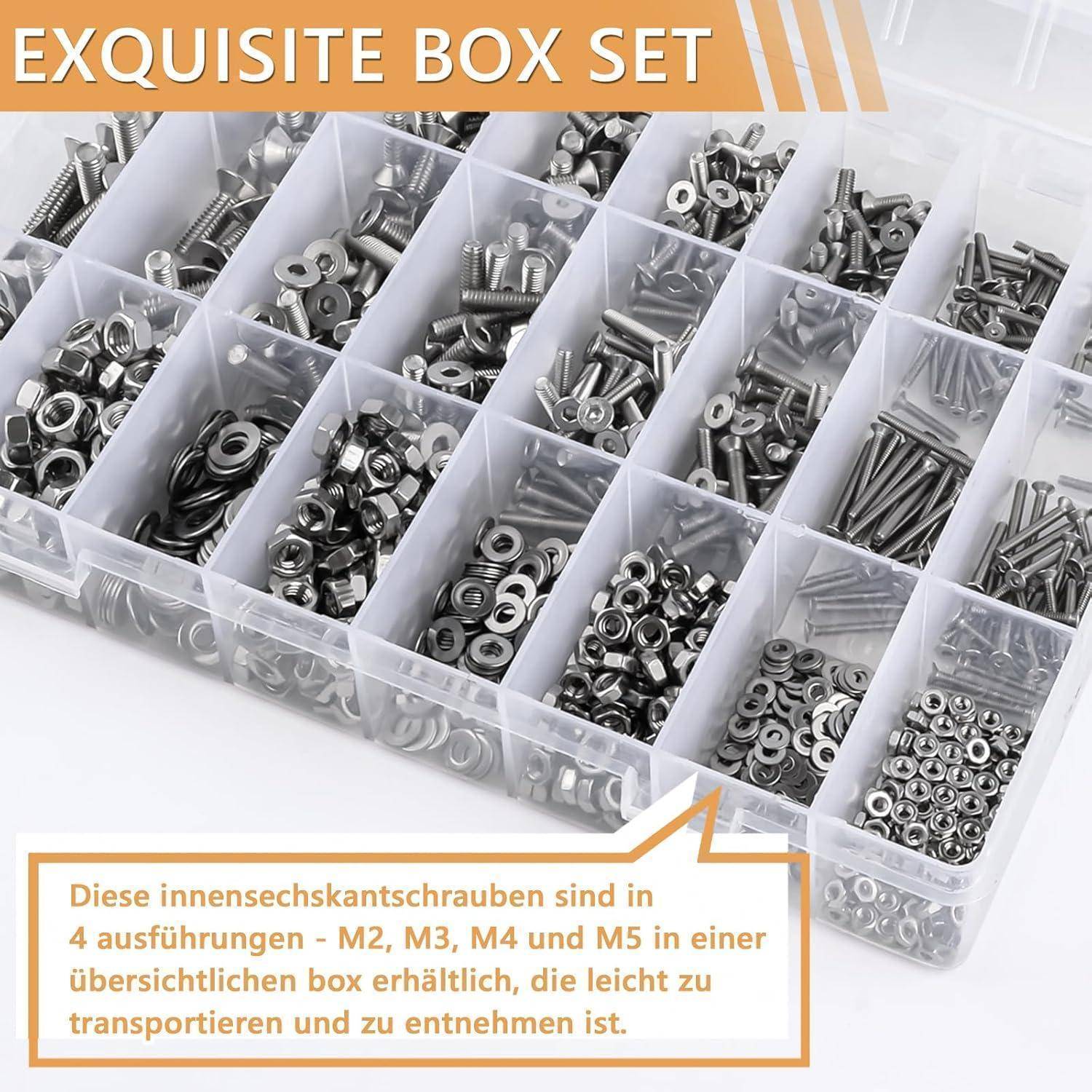Schraubenset M2-M5 1280 Teile Edelstahl A2 Senkkopf Innensechskant