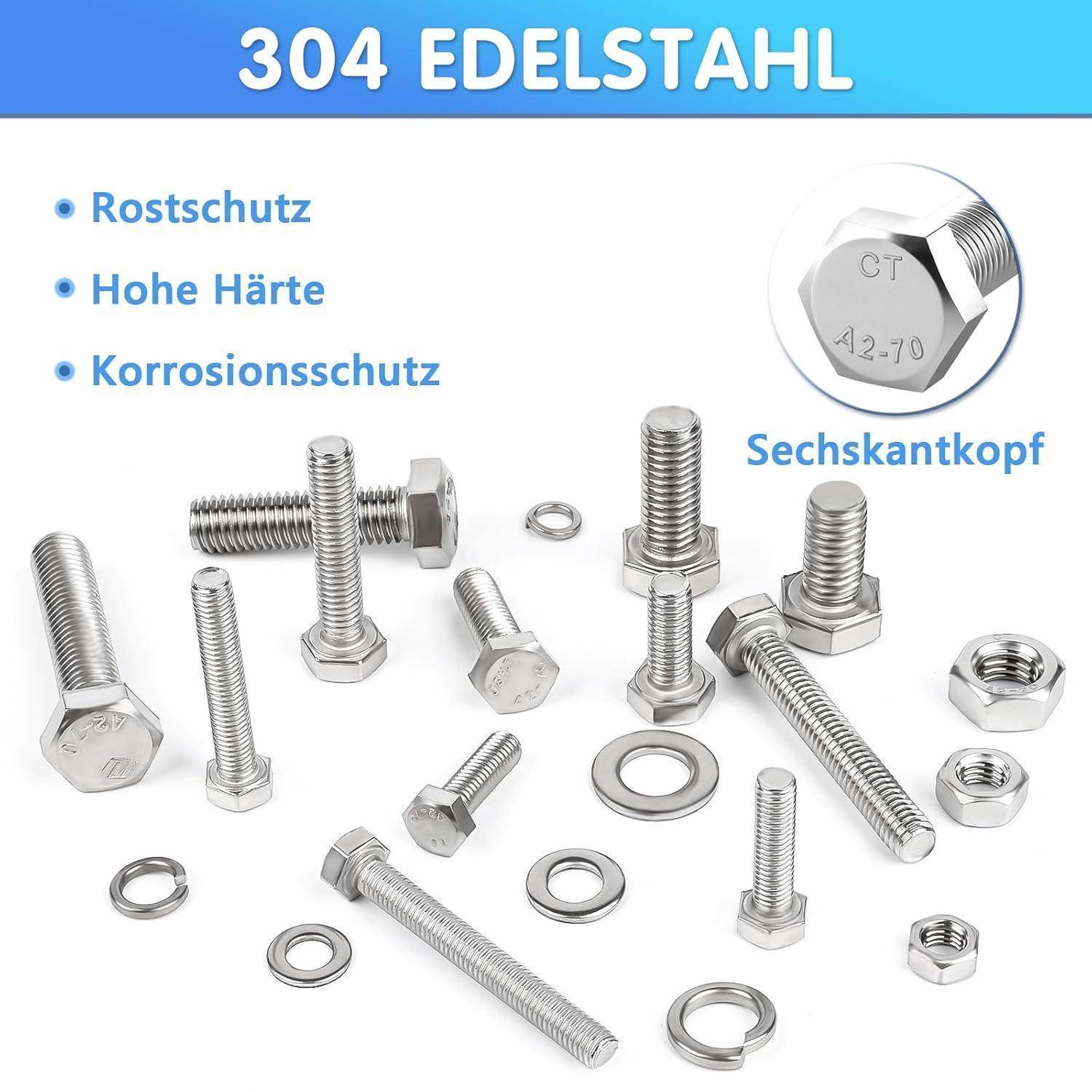 Sechskantschrauben Set M5 M6 M8 454 Stück Edelstahl A2 mit Muttern