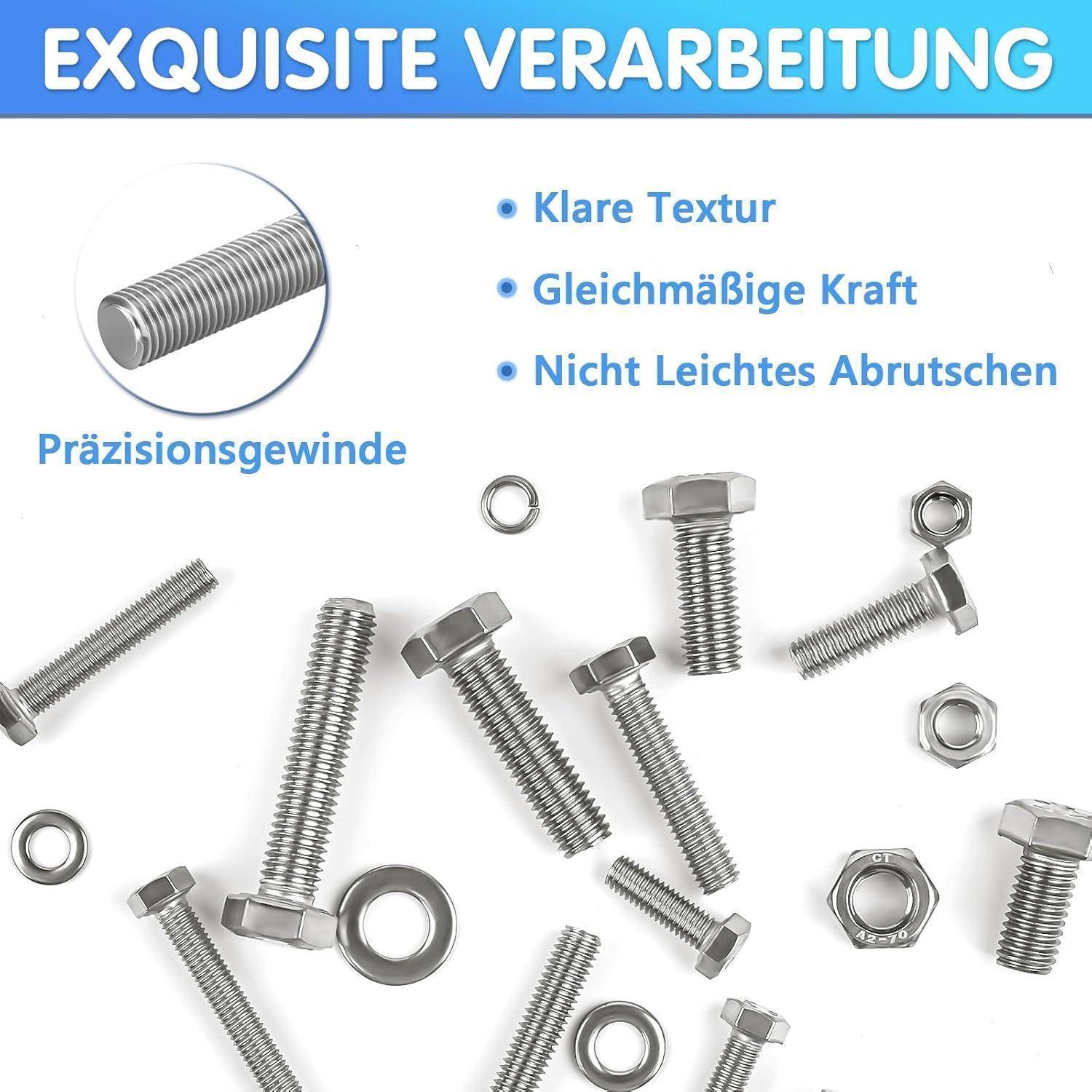 Sechskantschrauben Set M5 M6 M8 454 Stück Edelstahl A2 mit Muttern