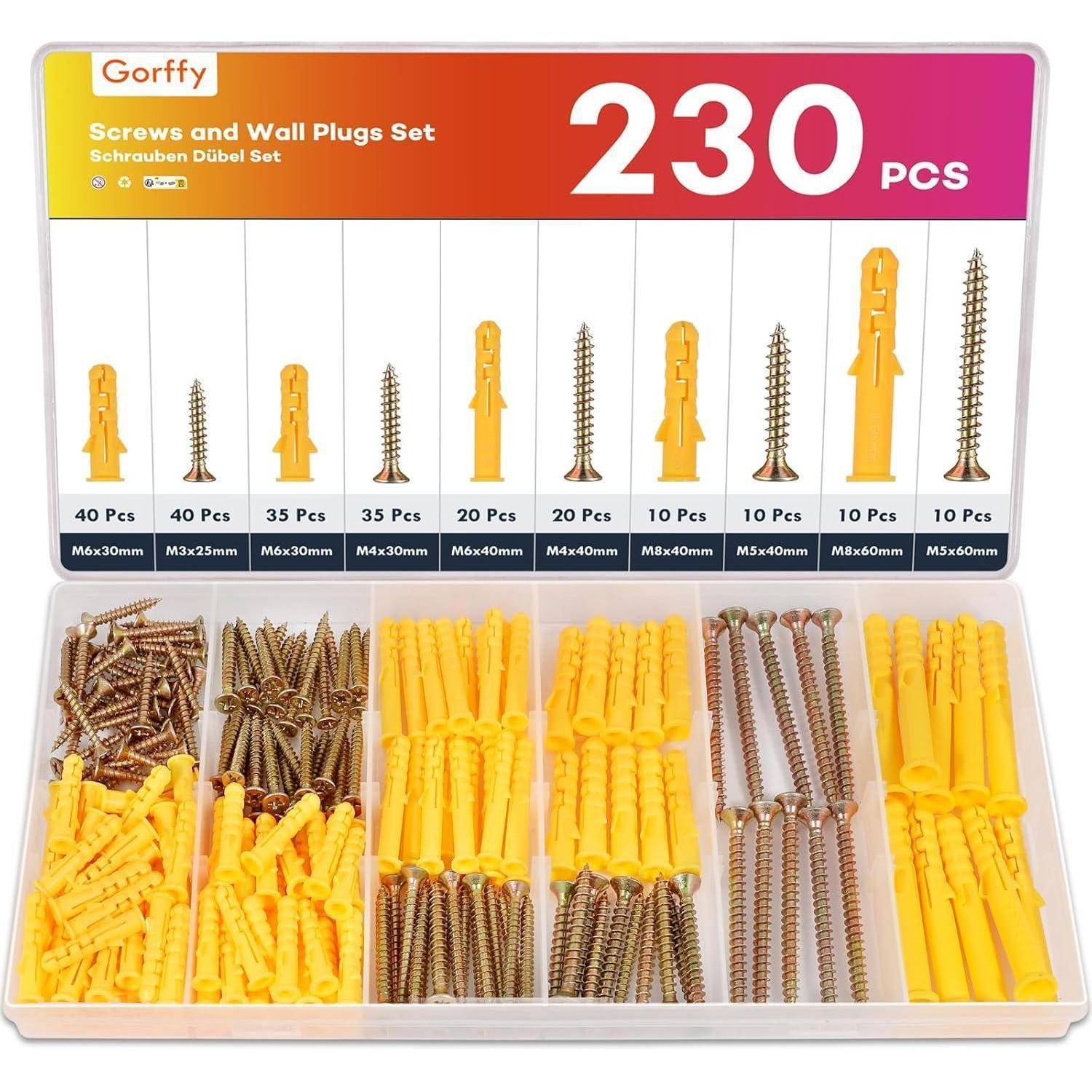 Schrauben Dübel Set 230 Holzschrauben Spreizdübel M3 M4 M5 M6 M8