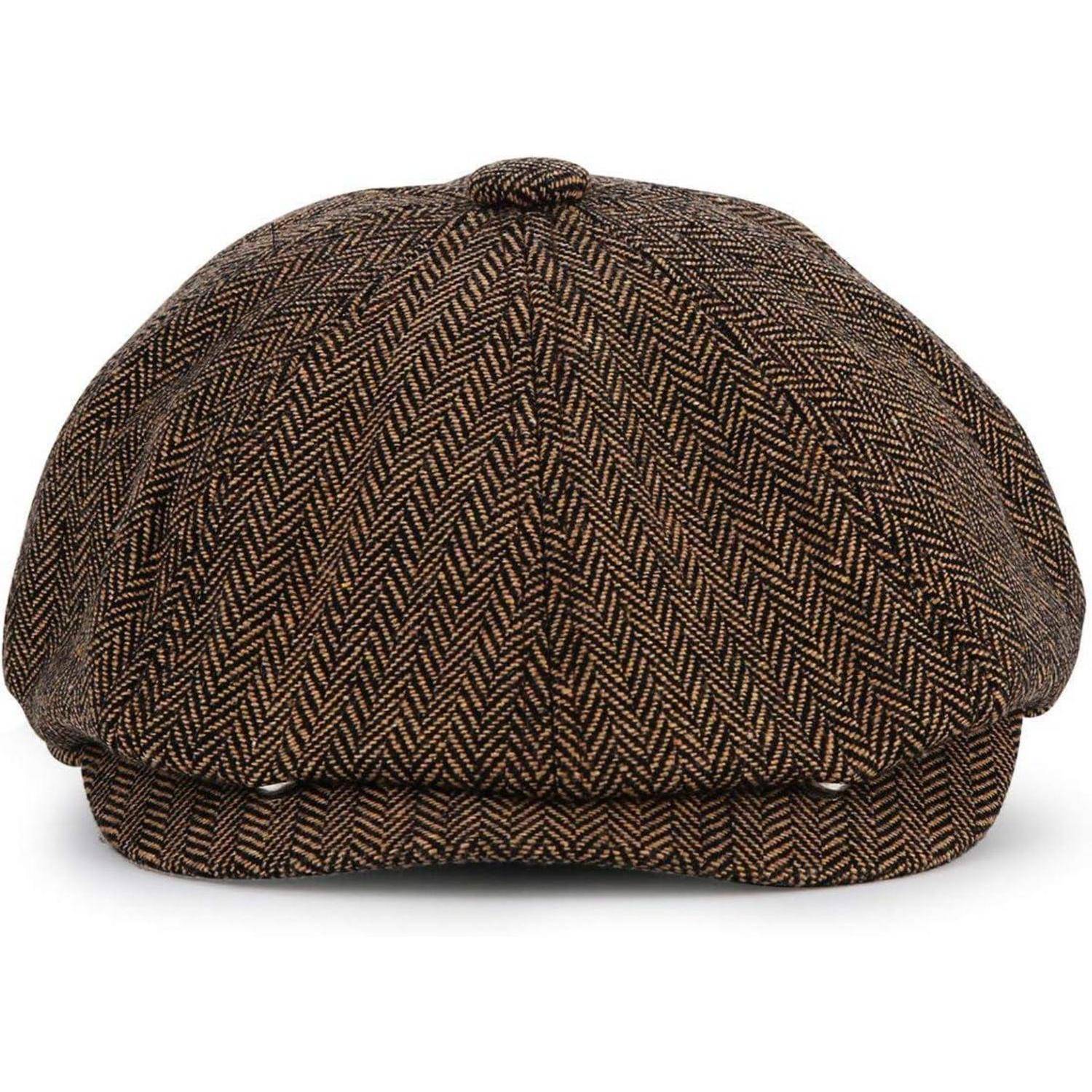 Schiebermütze Herren Damen Newsboy Peaky Tweed 61-62 Schwarzer Kaffee