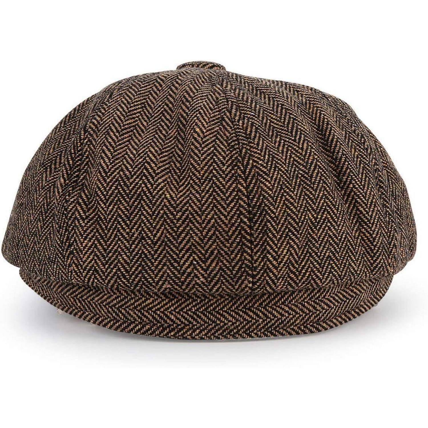 Schiebermütze Herren Damen Newsboy Peaky Tweed 61-62 Schwarzer Kaffee