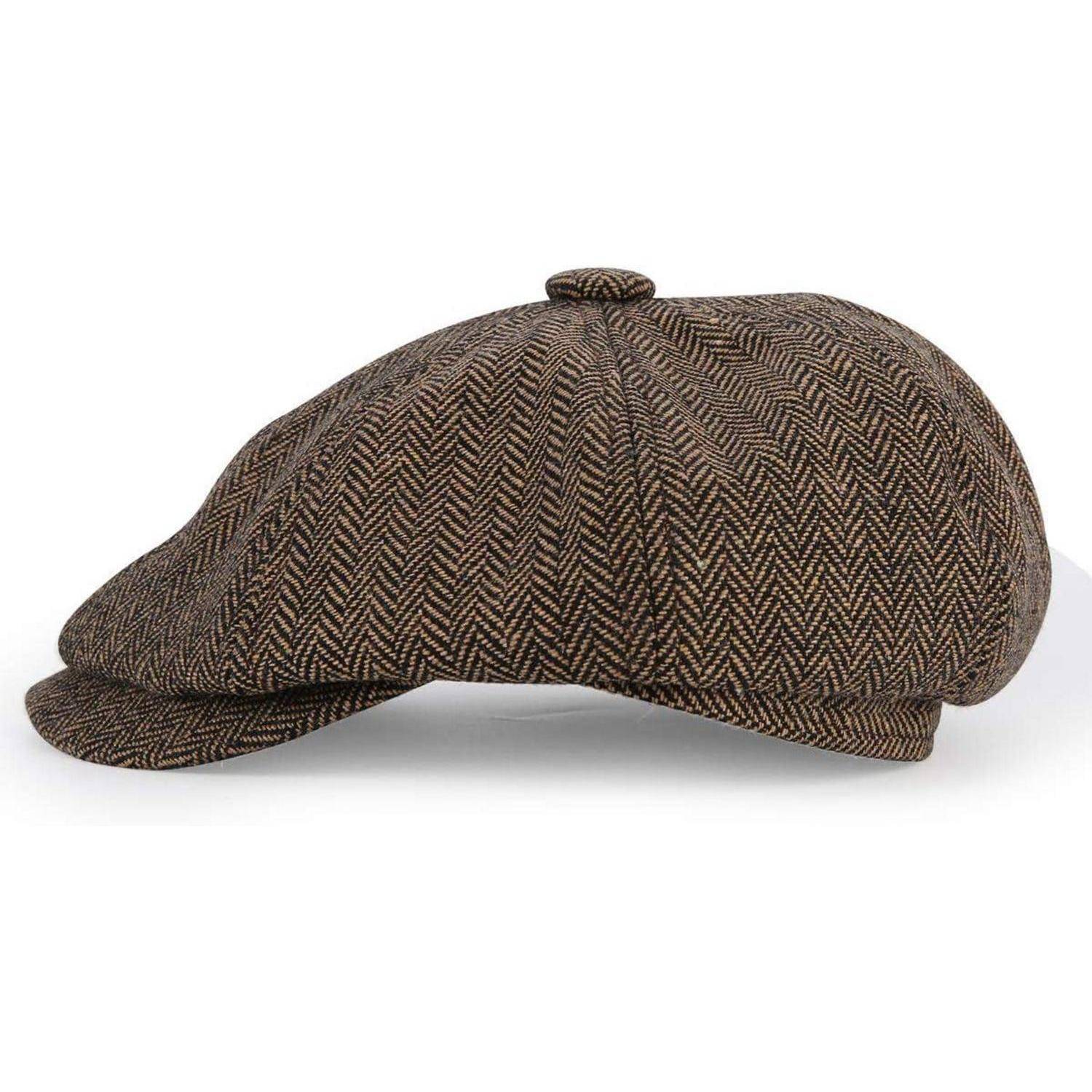 Schiebermütze Herren Damen Newsboy Peaky Tweed 61-62 Schwarzer Kaffee