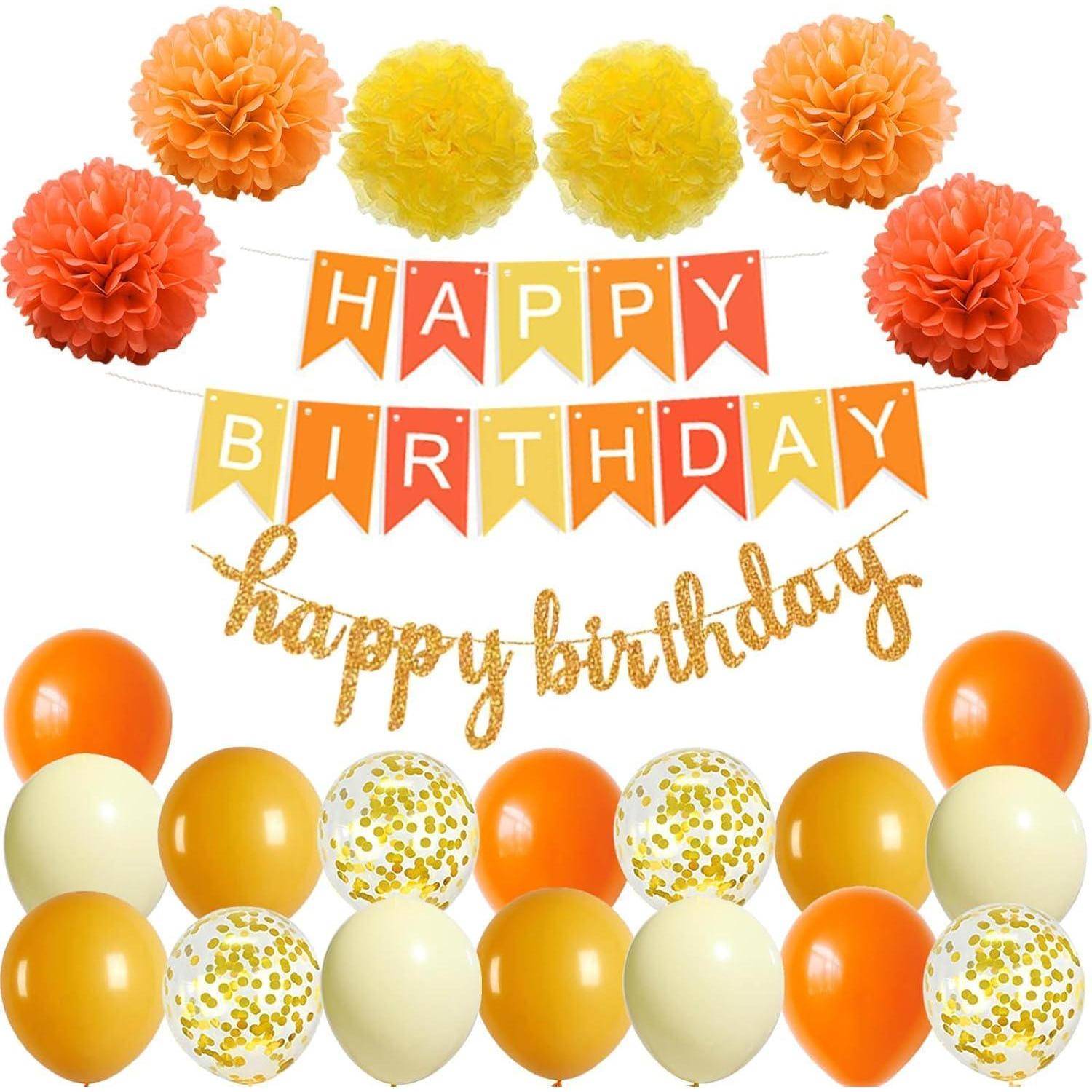 Geburtstagsdeko Kürbis Girlande Luftballons Pompoms Mädchen Orange