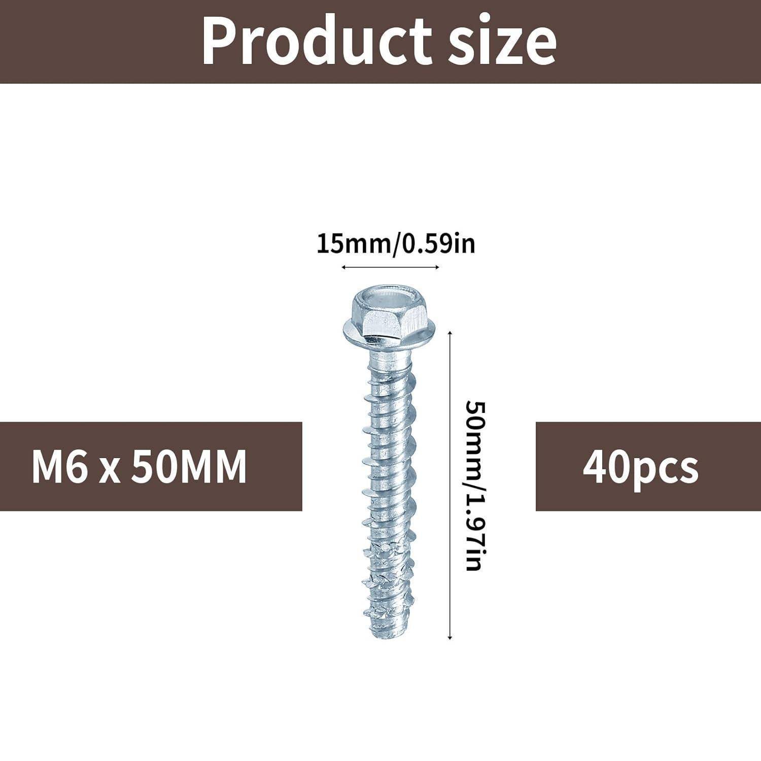 Betonschrauben M6 50mm Sechskantkopf Verzinkt Scheibe 40 40-M6x50mm