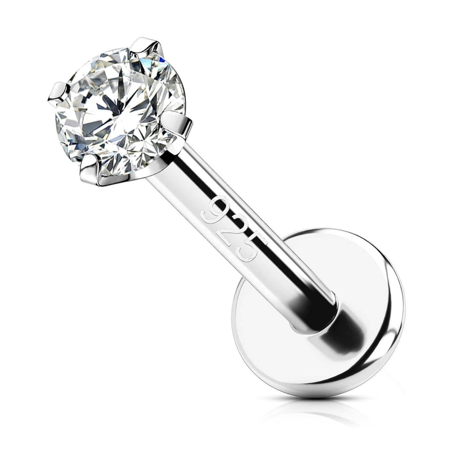 Piercing Helix Silber 925 Innengewinde 16G 8mm CZ 3mm 2.5mm CZ 16G8mm