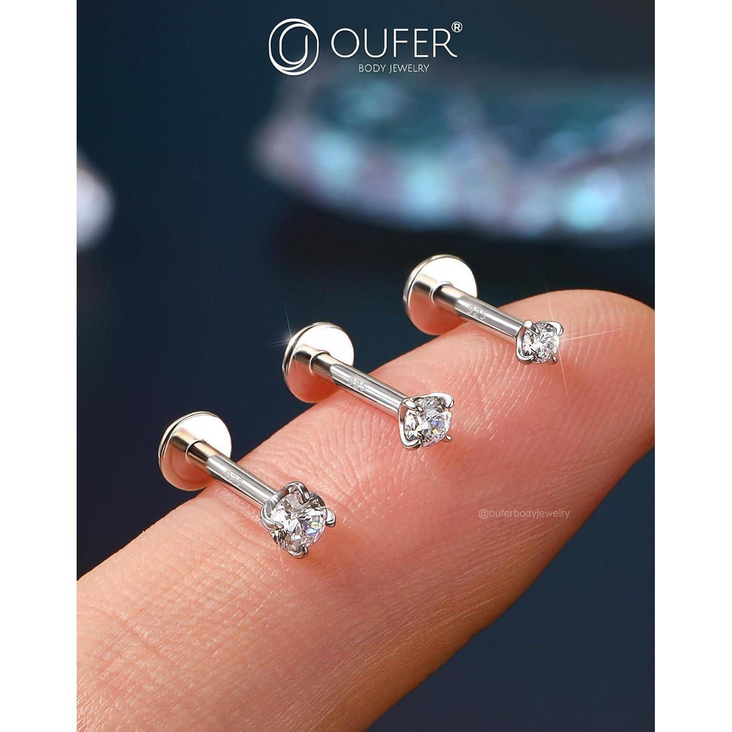 Piercing Helix Silber 925 Innengewinde 16G 8mm CZ 3mm 2.5mm CZ 16G8mm