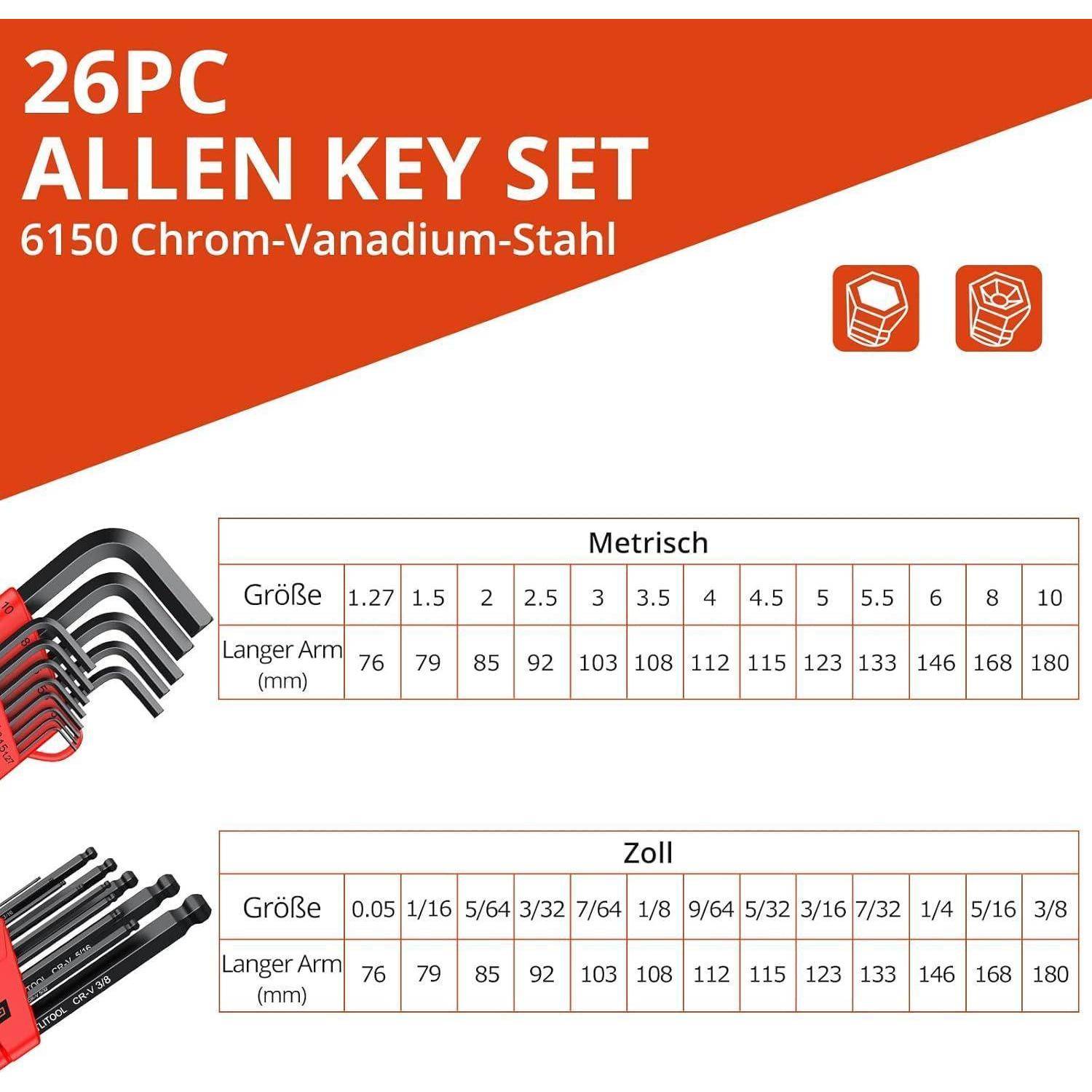 Innensechskantsatz 26tlg Metrisch Zoll CrV 26PCS_Hex(MM&amp;SAE)