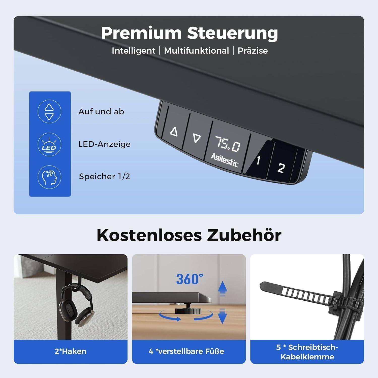 Schreibtisch Höhenverstellbar Elektrisch Steh Sitz Schwarz 110 x 60 cm