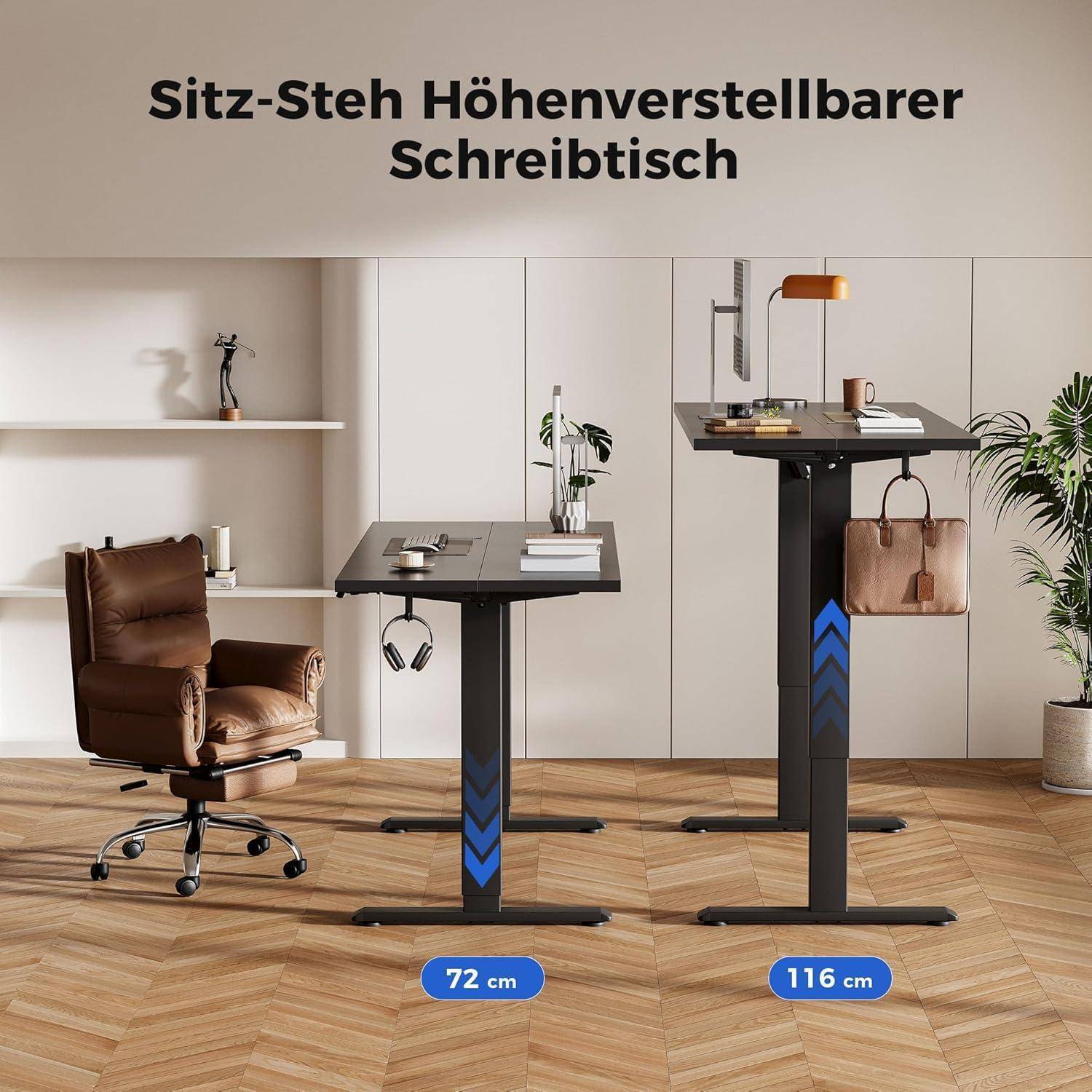 Schreibtisch Höhenverstellbar Elektrisch Steh Sitz Schwarz 110 x 60 cm