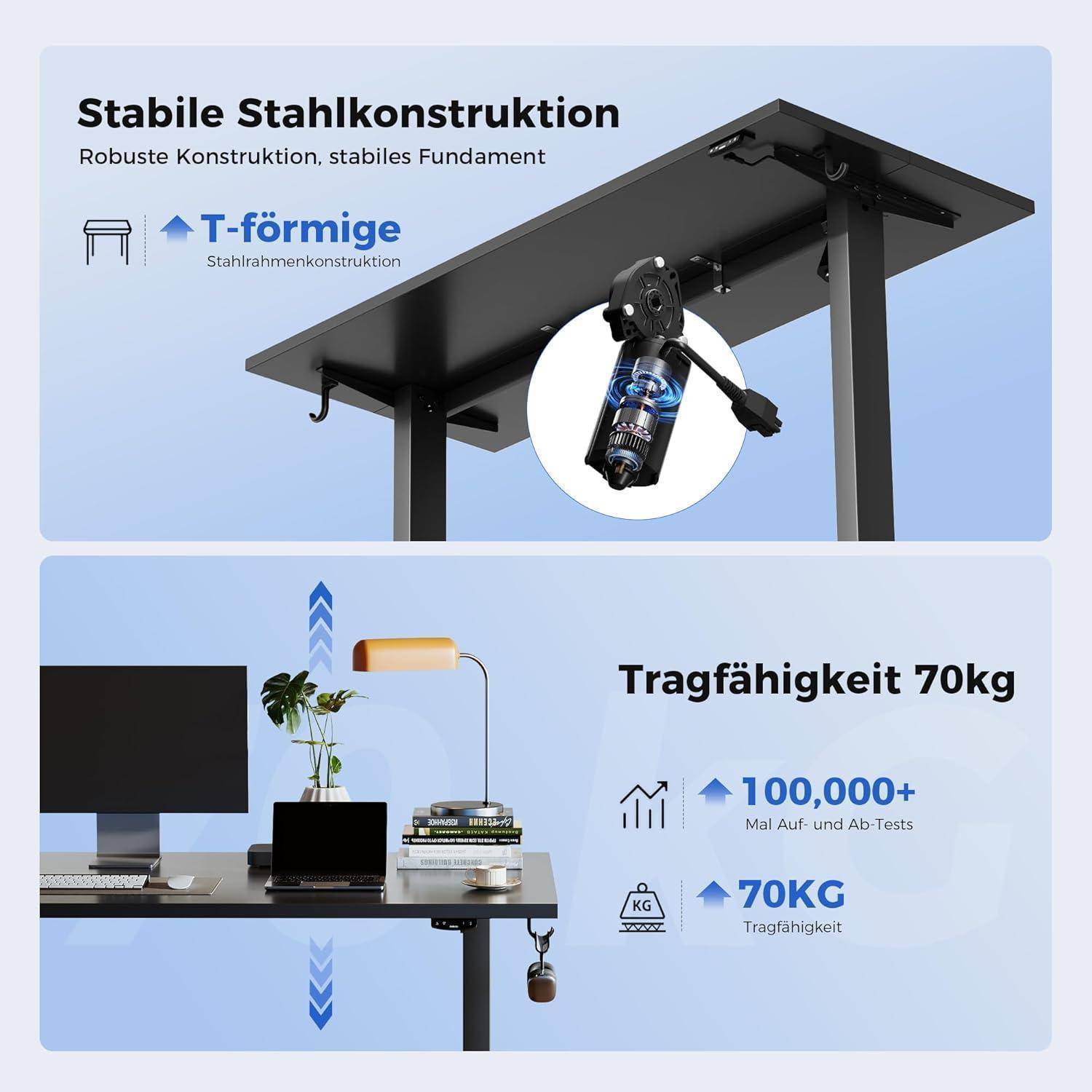 Schreibtisch Höhenverstellbar Elektrisch Steh Sitz Schwarz 110 x 60 cm